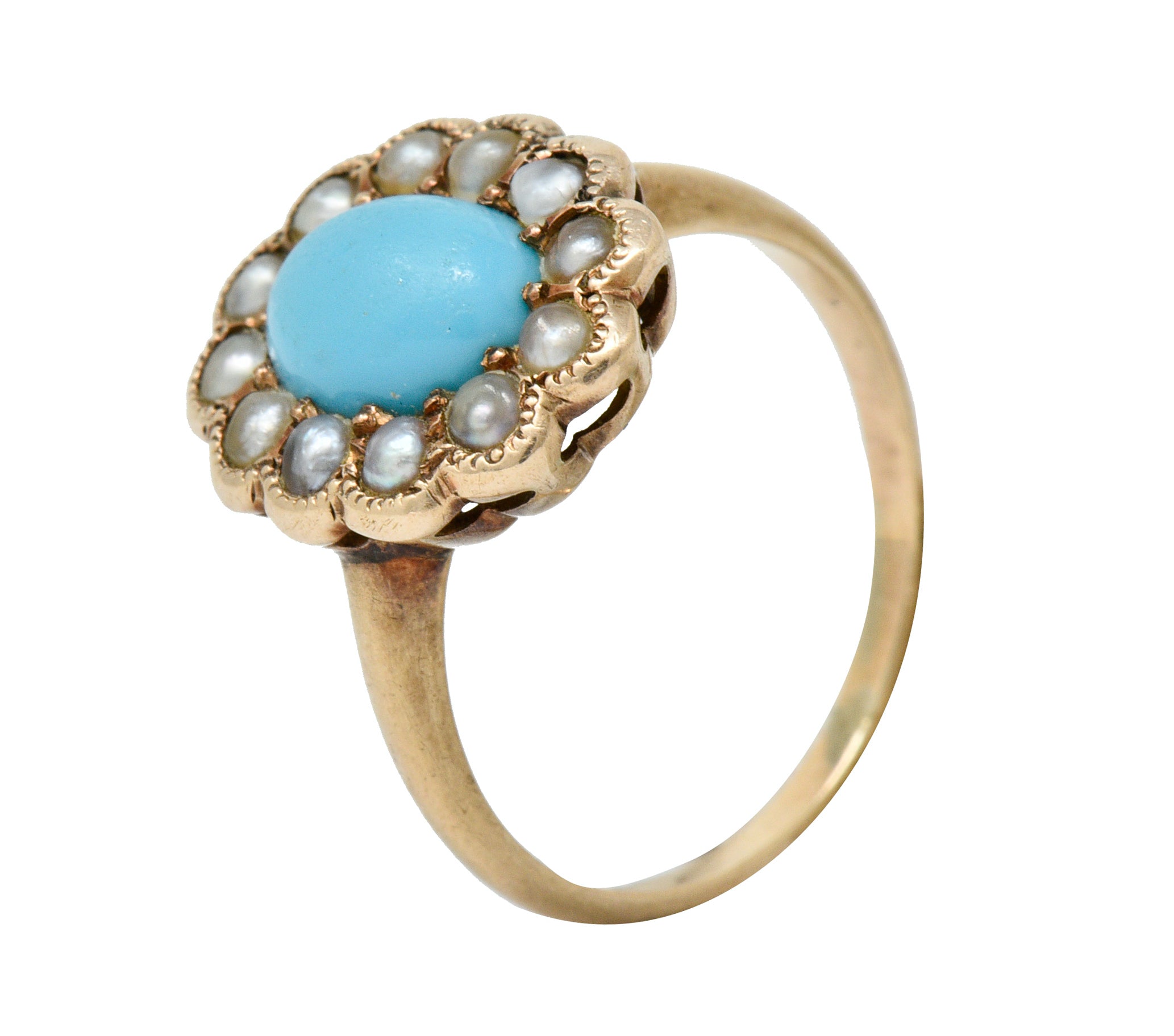 Victorian Turquoise Pearl 14 Karat Rose Gold Cluster RingRing - Wilson's Estate Jewelry