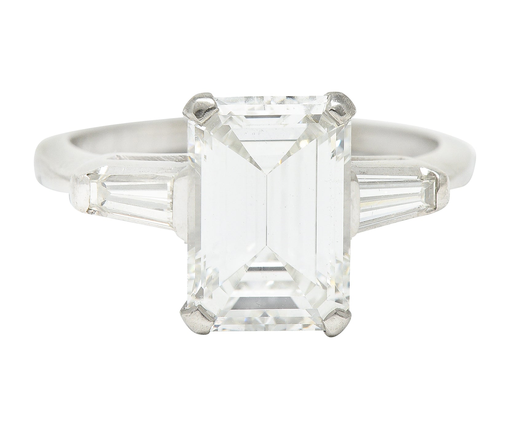 1960's 2.30 CTW Emerald Cut Diamond Platinum Vintage Engagement Ring GIA Wilson's Estate Jewelry