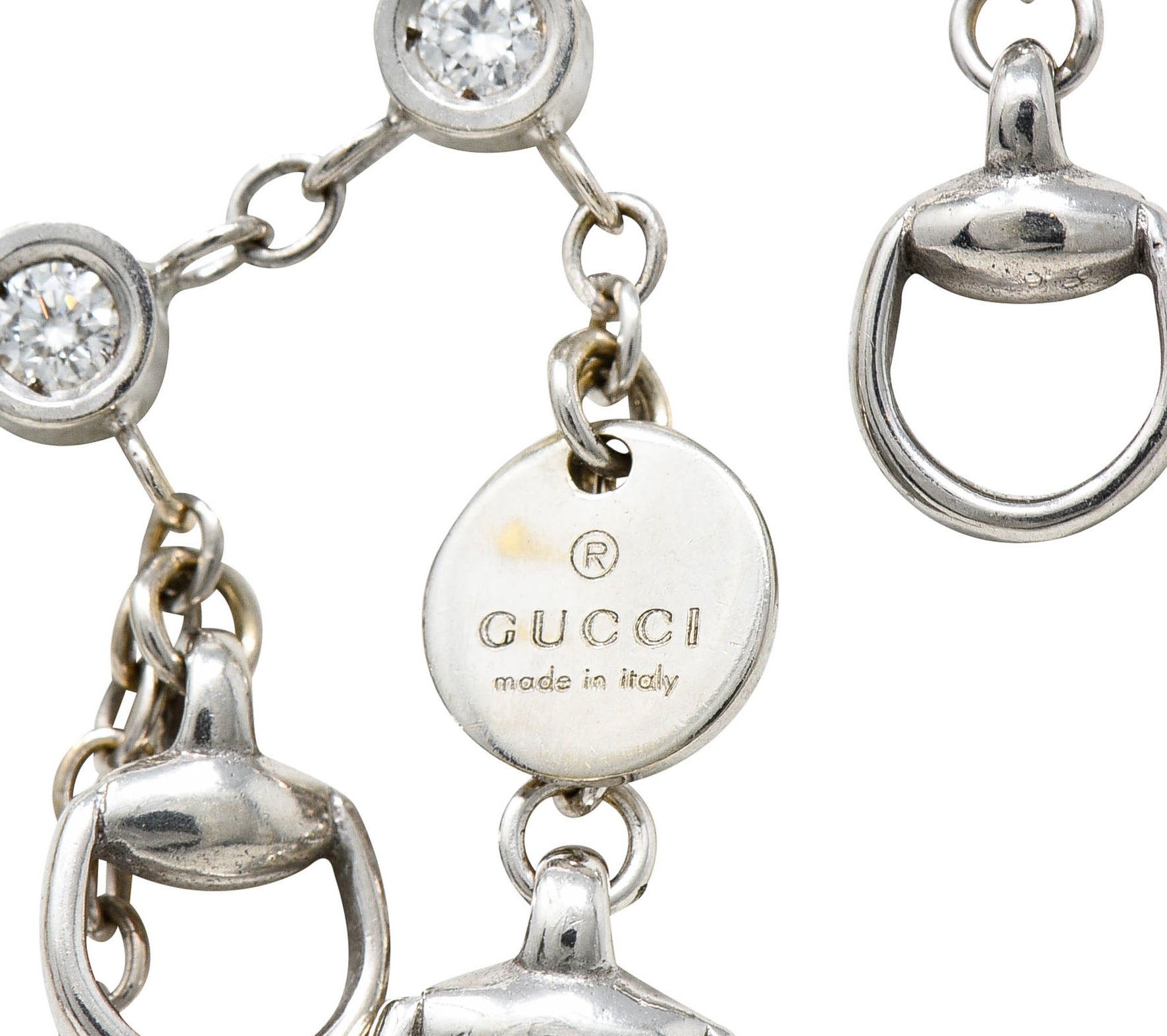 Gucci Diamond 18 Karat White Gold Horsebit Fringe NecklaceNecklace - Wilson's Estate Jewelry