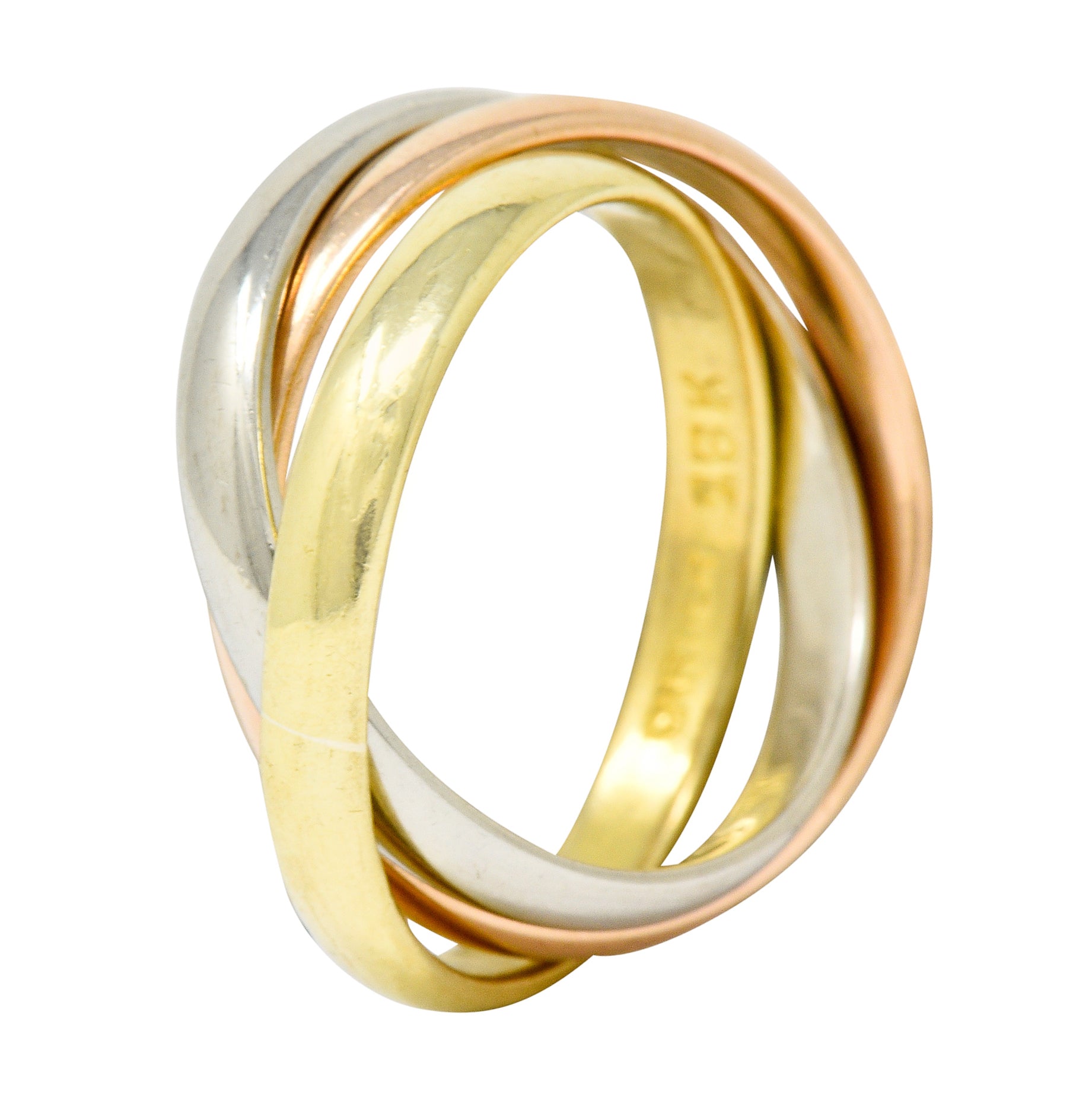 Cartier 18 Karat Tri-Colored Gold Unisex Trinity Rolling Ring - Wilson's Estate Jewelry