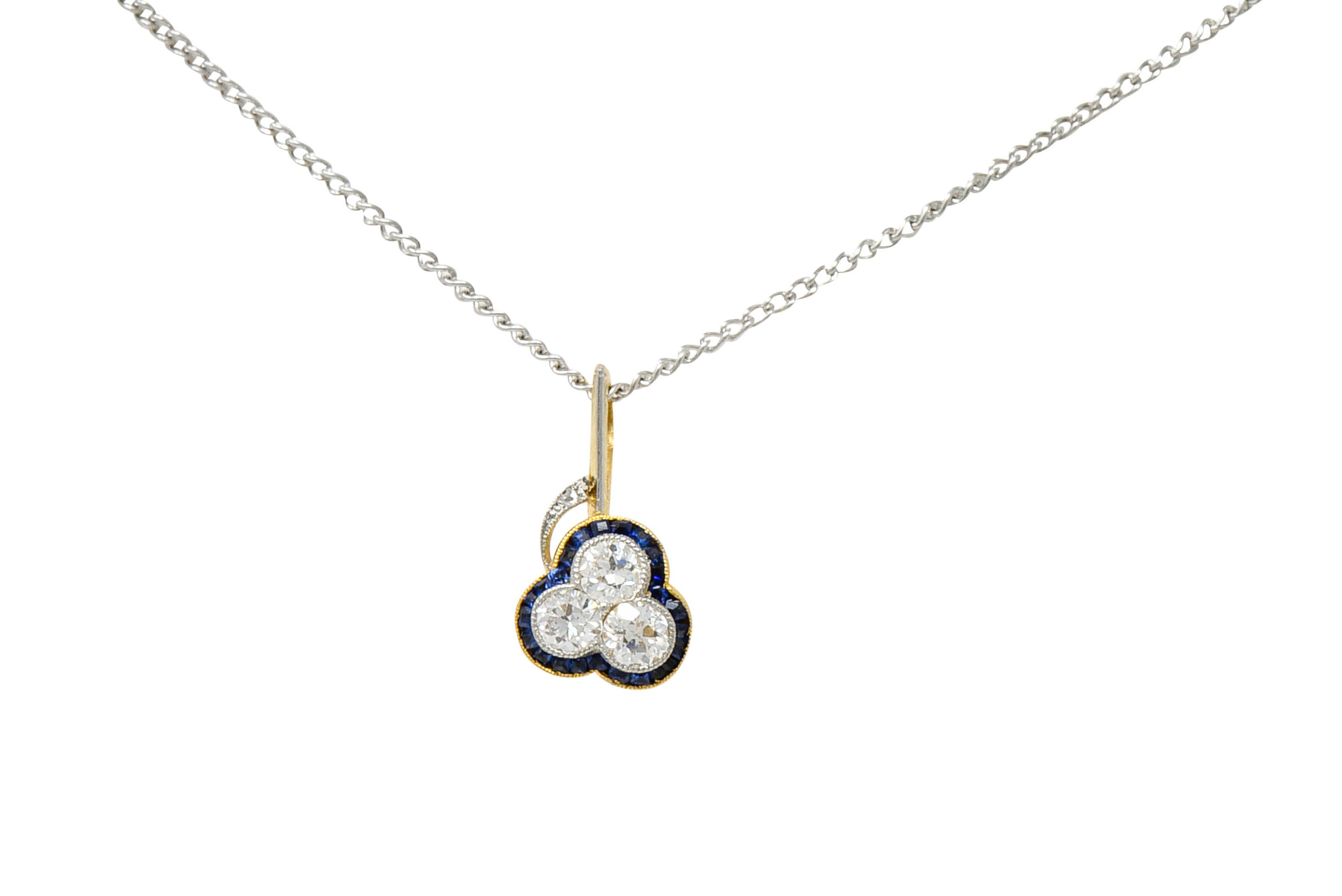 Edwardian Diamond Platinum-Topped 18 Karat Gold Clover Pendant NecklaceNecklace - Wilson's Estate Jewelry