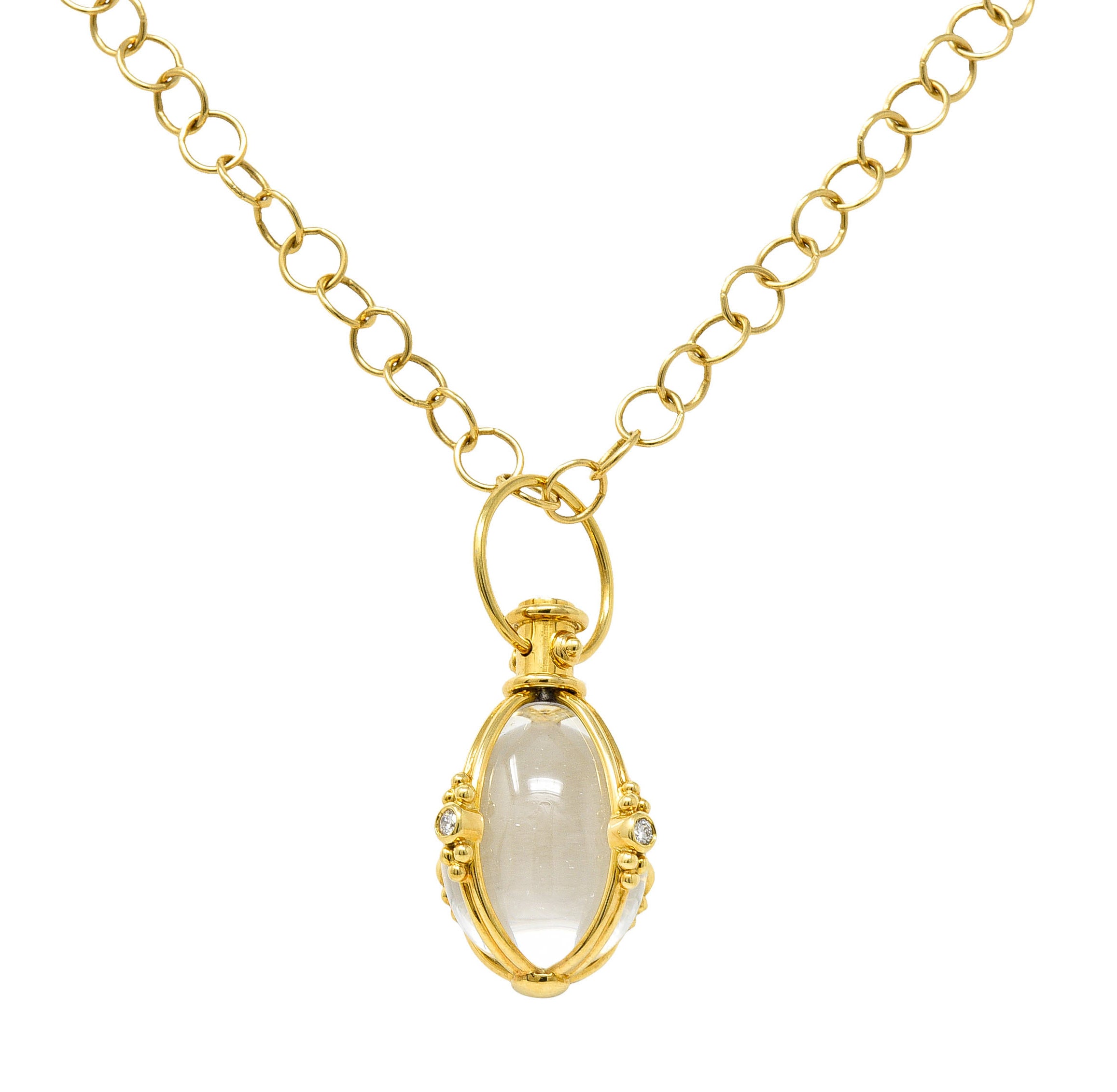 Large Temple St. Clair Rock Crystal Diamond 18 Karat Gold Classic Amulet Drop NecklaceNecklace - Wilson's Estate Jewelry