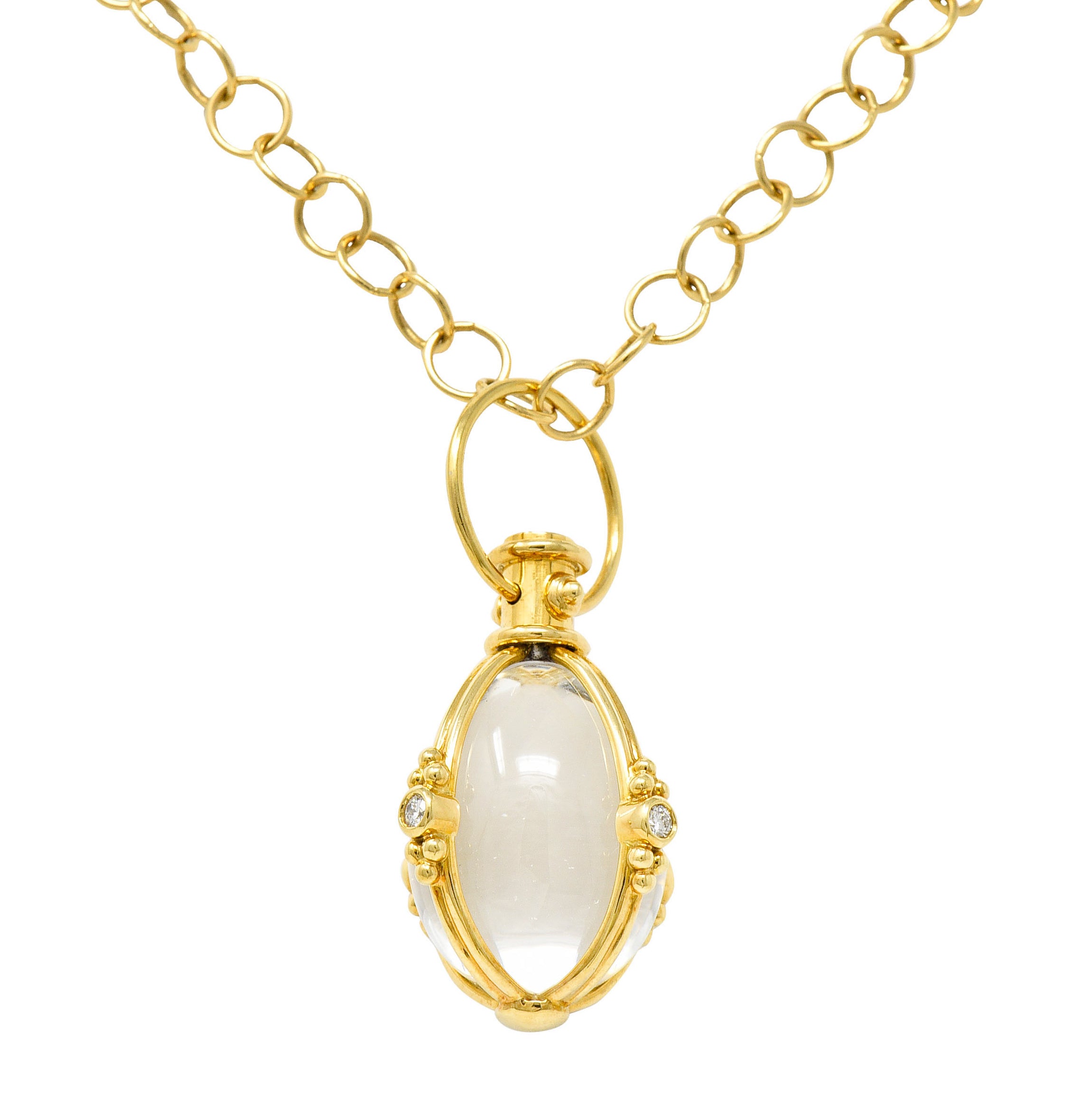 Large Temple St. Clair Rock Crystal Diamond 18 Karat Gold Classic Amulet Drop NecklaceNecklace - Wilson's Estate Jewelry