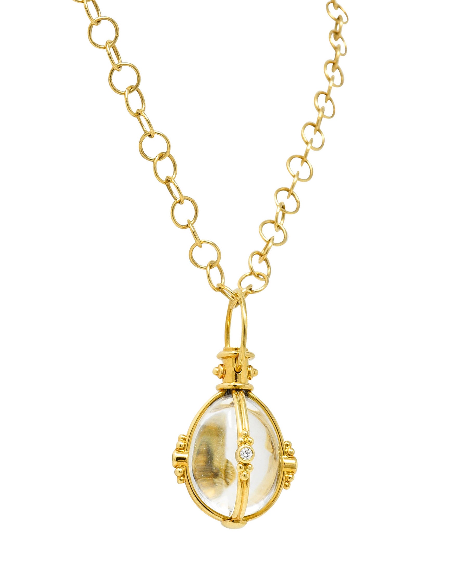 Large Temple St. Clair Rock Crystal Diamond 18 Karat Gold Classic Amulet Drop NecklaceNecklace - Wilson's Estate Jewelry