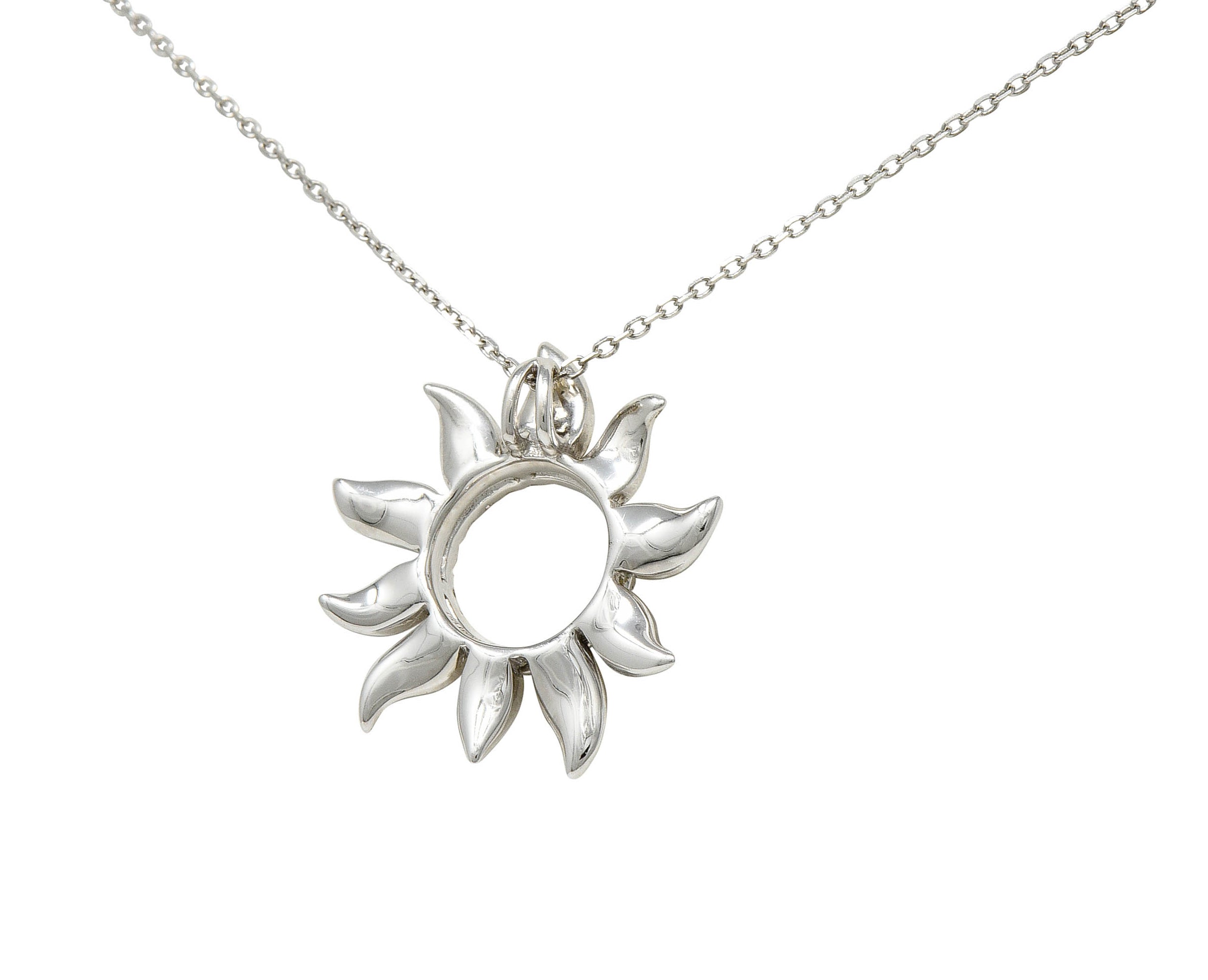 Hawaiian Na Hoku Mother-Of-Pearl Diamond 14 Karat White Gold Sun Pendant Necklace - Wilson's Estate Jewelry