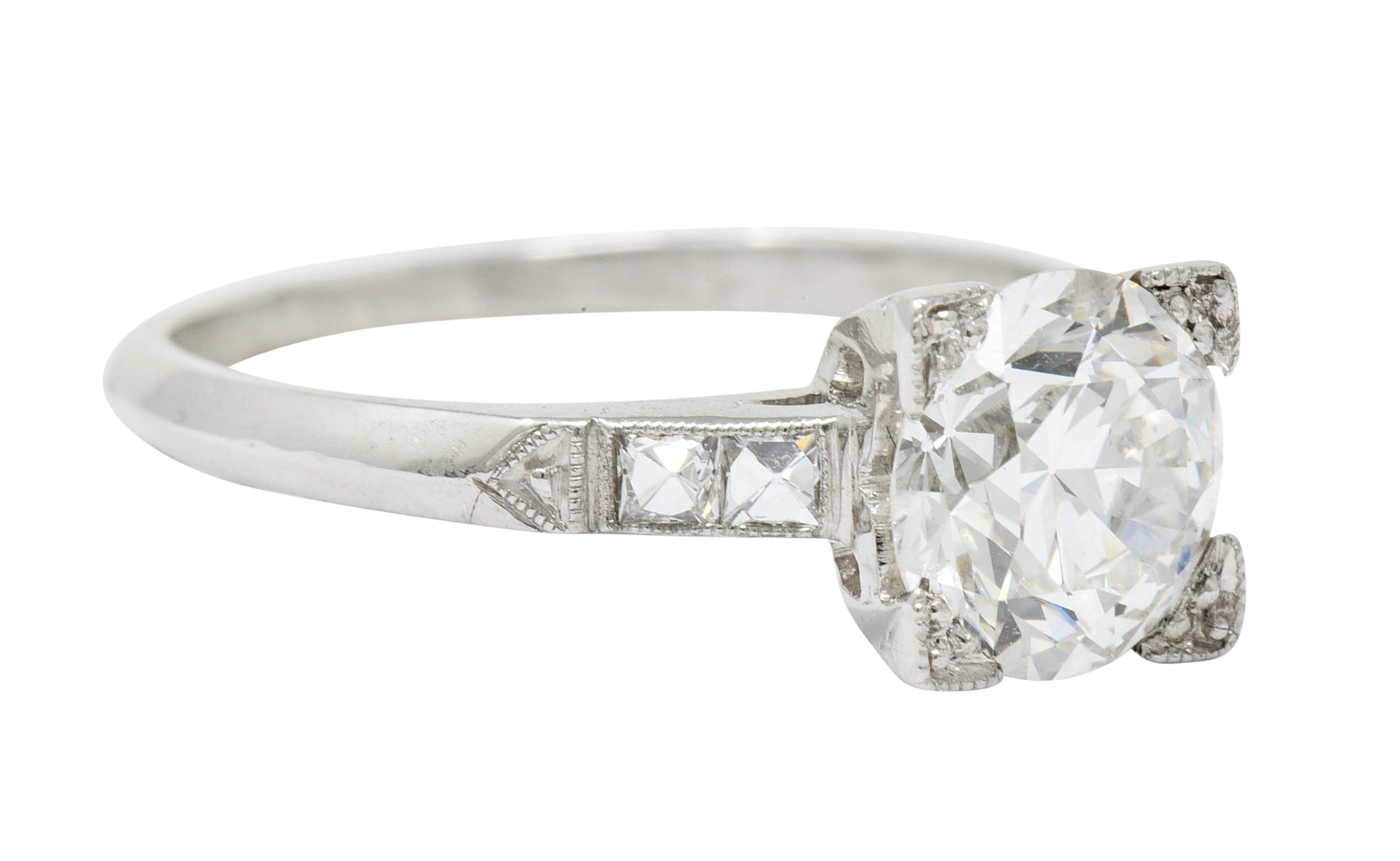 Retro 1.54 CTW Diamond Platinum Engagement Ring GIA Circa 1940 Wilson's Estate Jewelry