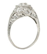 Edwardian Old European 1.64 CTW Diamond Platinum Foliate Antique Engagement Ring GIA Wilson's Estate Jewelry