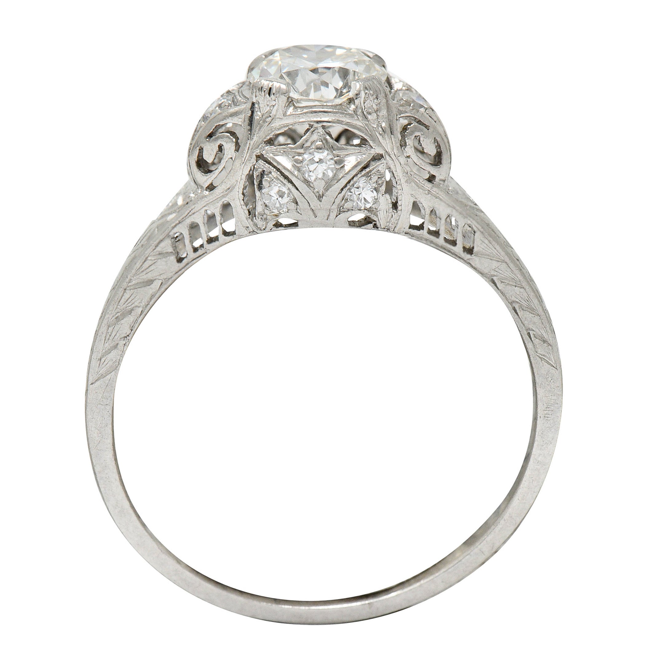 Art Deco 0.83 CTW Diamond Platinum Scrolled Engagement Ring GIARing - Wilson's Estate Jewelry