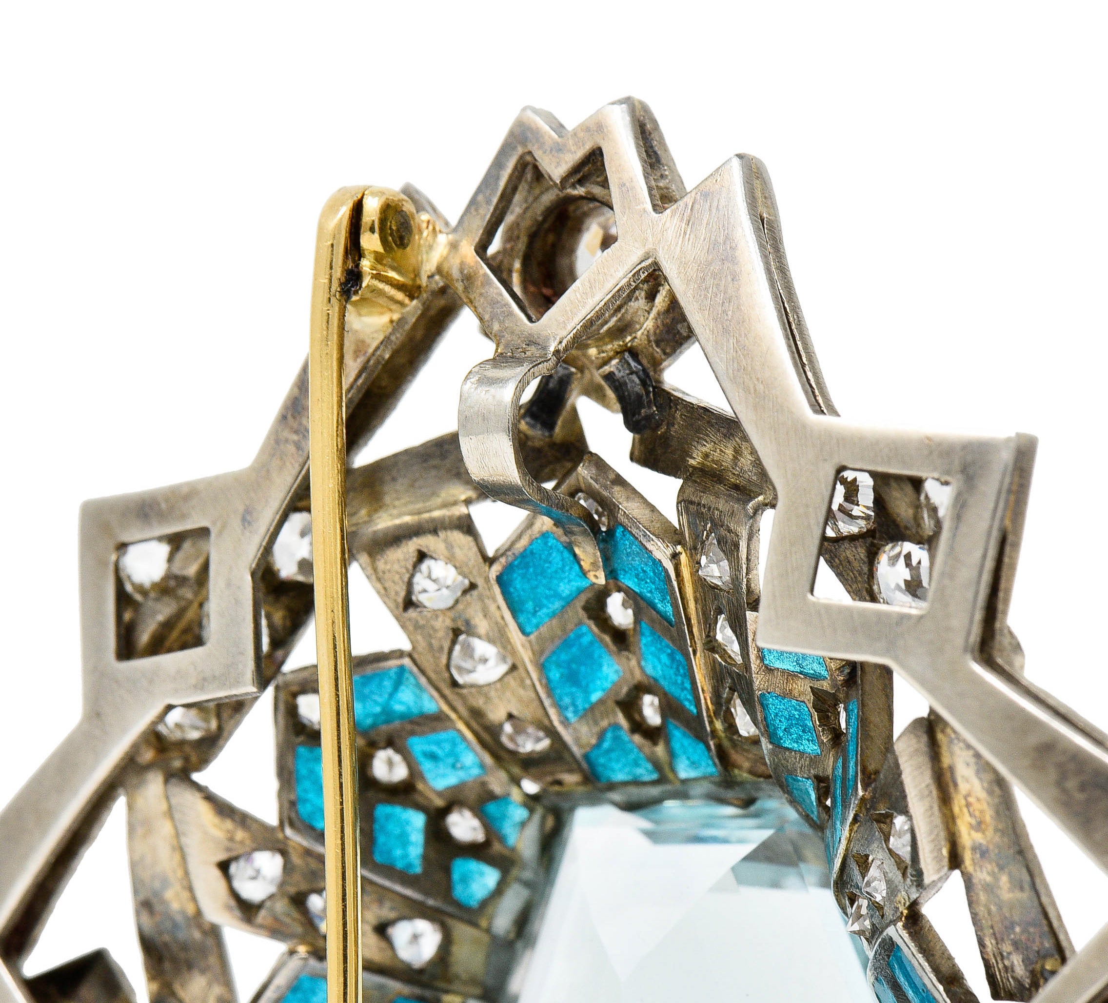 Art Deco 16.90 CTW Aquamarine Diamond Plique-A-Jour 14 Karat White Gold BroochBrooch - Wilson's Estate Jewelry