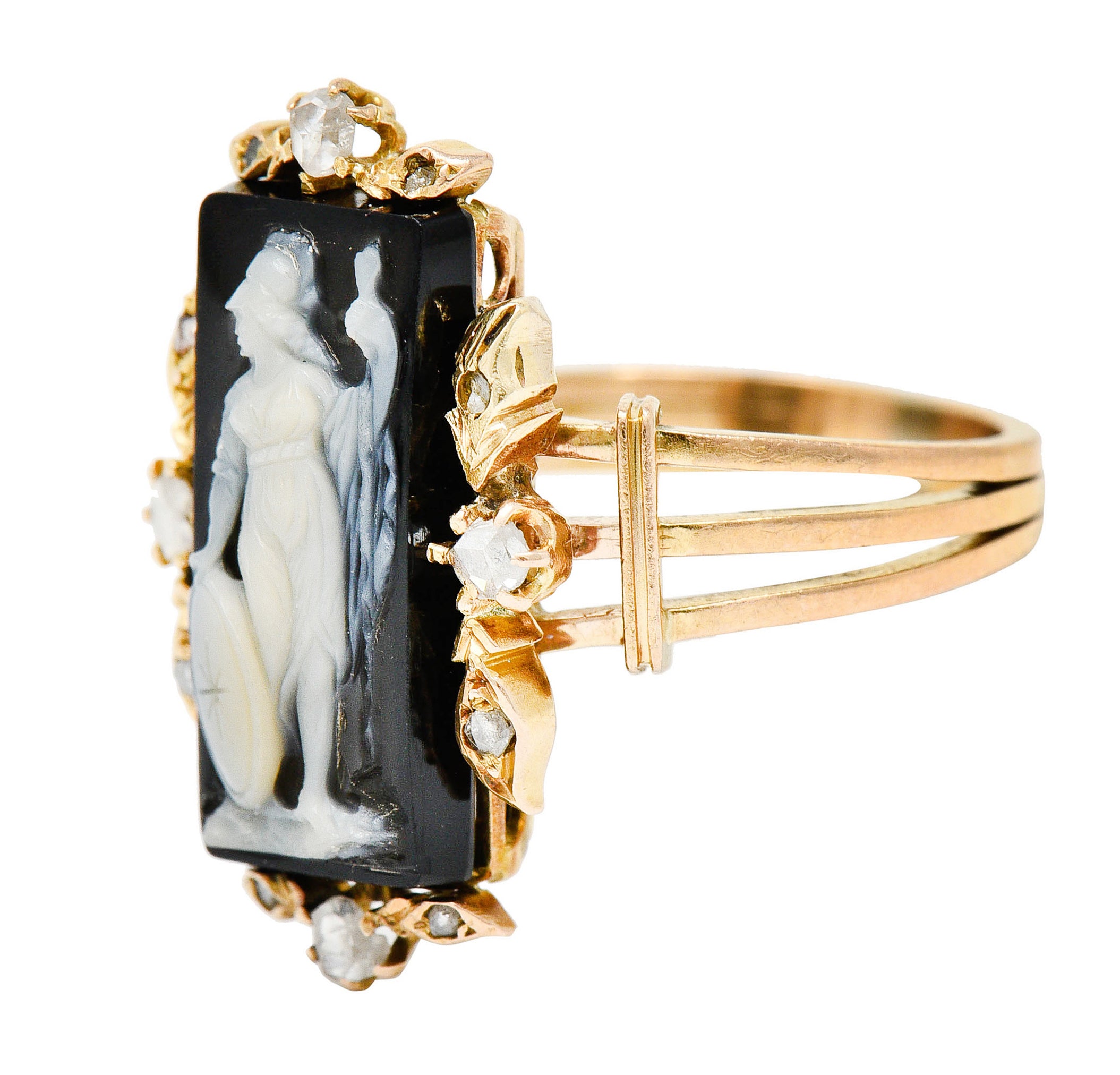 Victorian Diamond Carved Onyx Agate 18 Karat Gold Athena RingRing - Wilson's Estate Jewelry