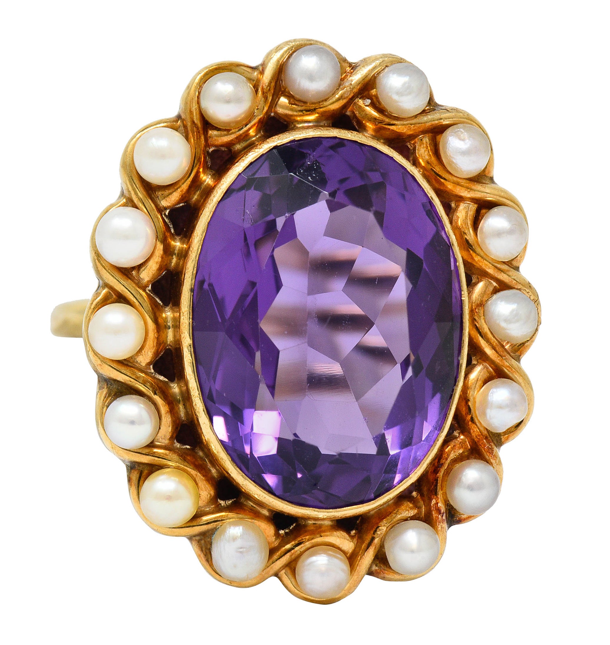 Victorian Amethyst Pearl 14 Karat Gold Cluster Ring Circa 1900Ring - Wilson's Estate Jewelry