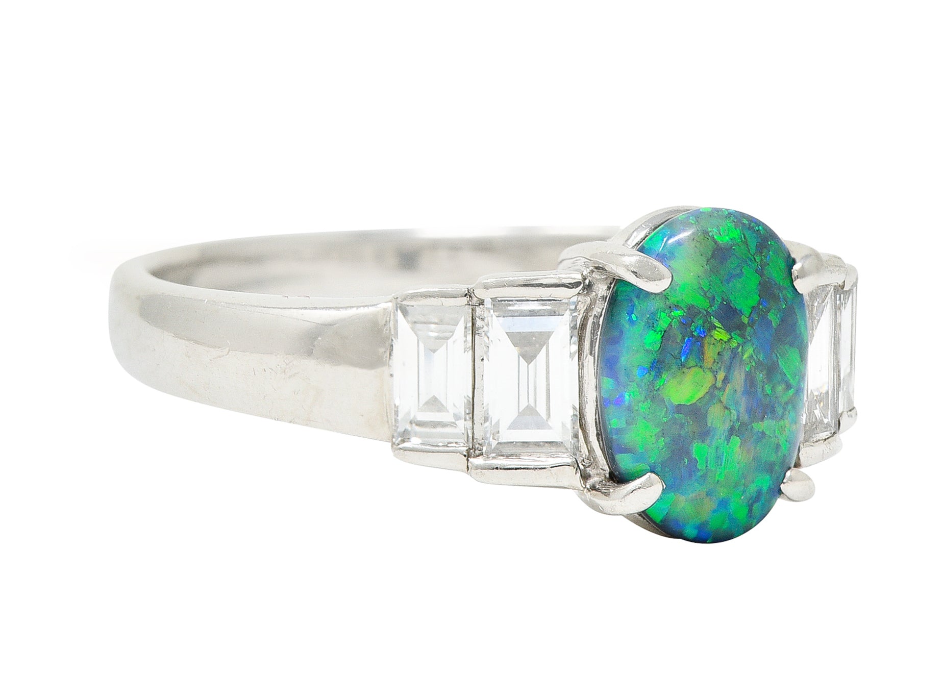 Black Opal Cabochon 0.47 CTW Diamond Platinum Gemstone RingRings - Wilson's Estate Jewelry