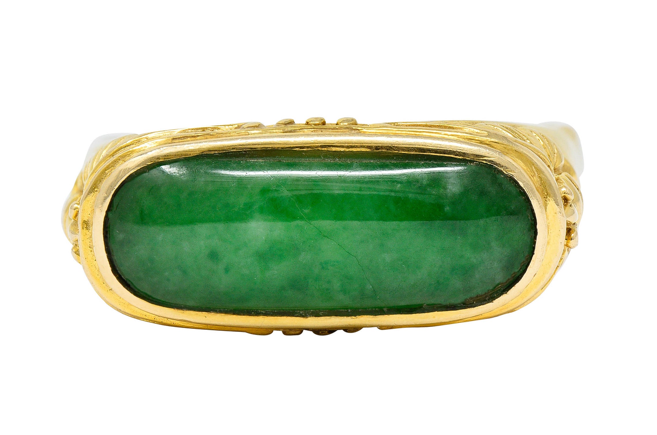 1920's Egyptian Revival Jade Cabochon 14 Karat Gold Scarab Band RingRing - Wilson's Estate Jewelry