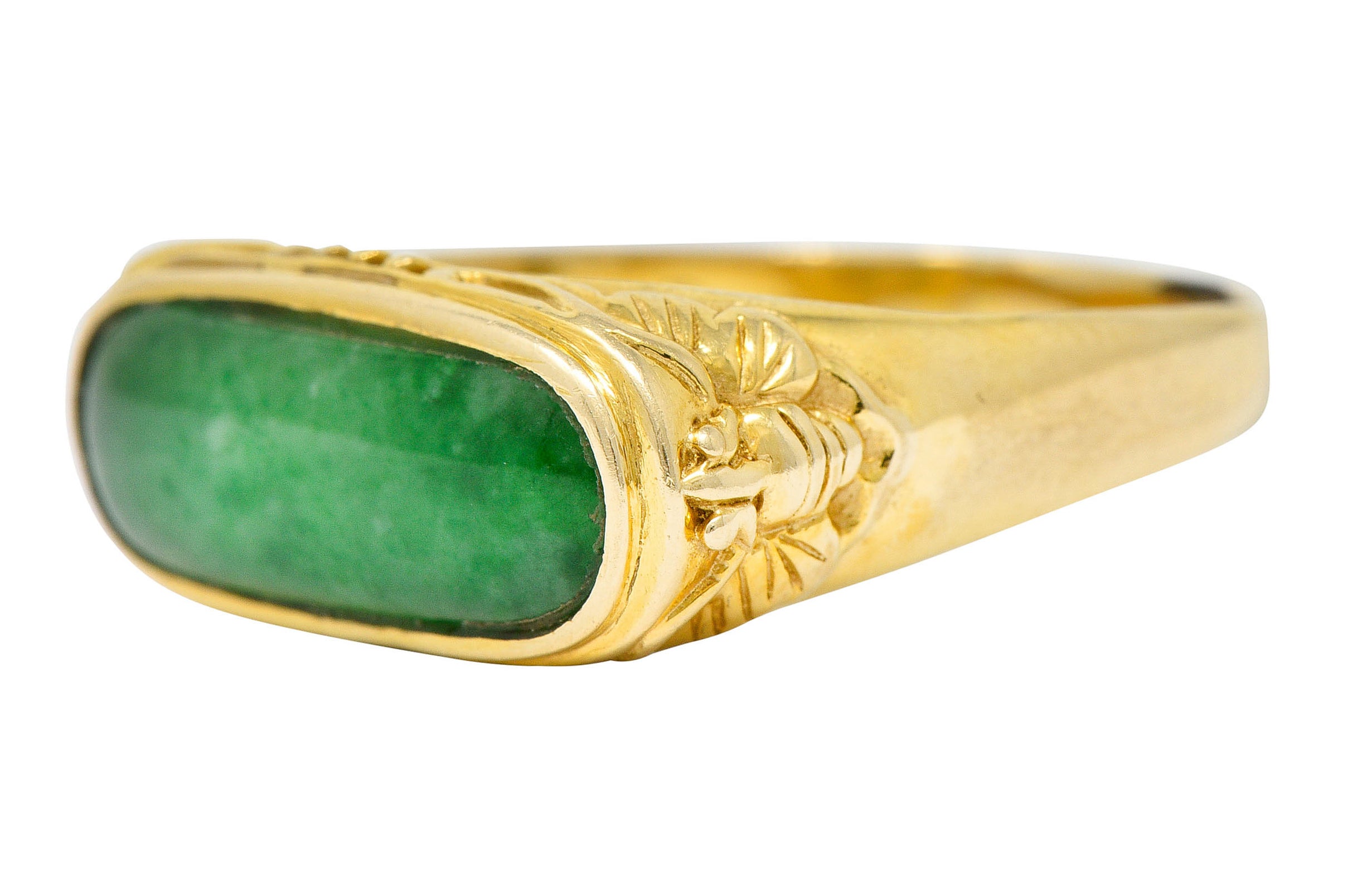 1920's Egyptian Revival Jade Cabochon 14 Karat Gold Scarab Band RingRing - Wilson's Estate Jewelry