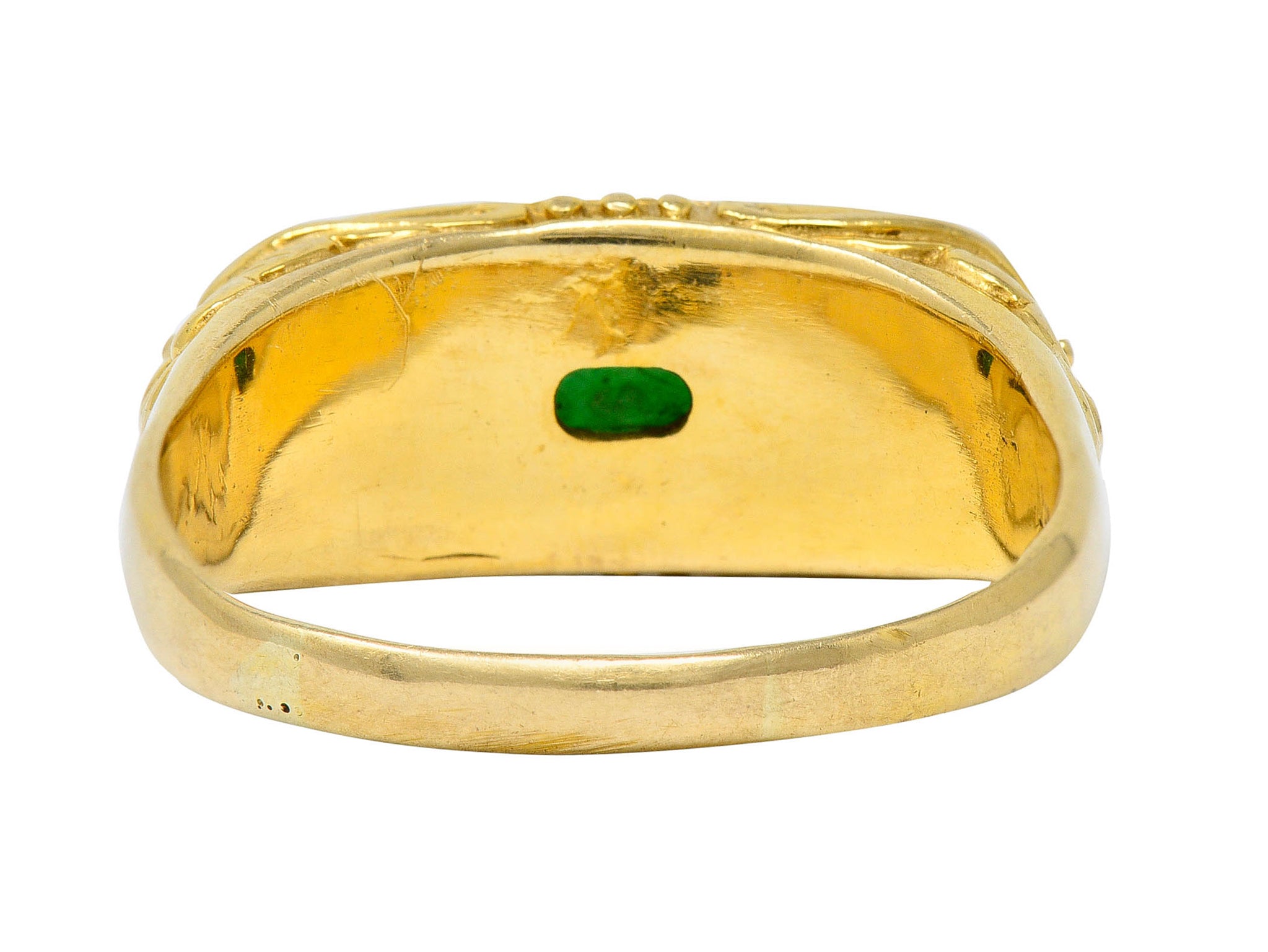 1920's Egyptian Revival Jade Cabochon 14 Karat Gold Scarab Band RingRing - Wilson's Estate Jewelry