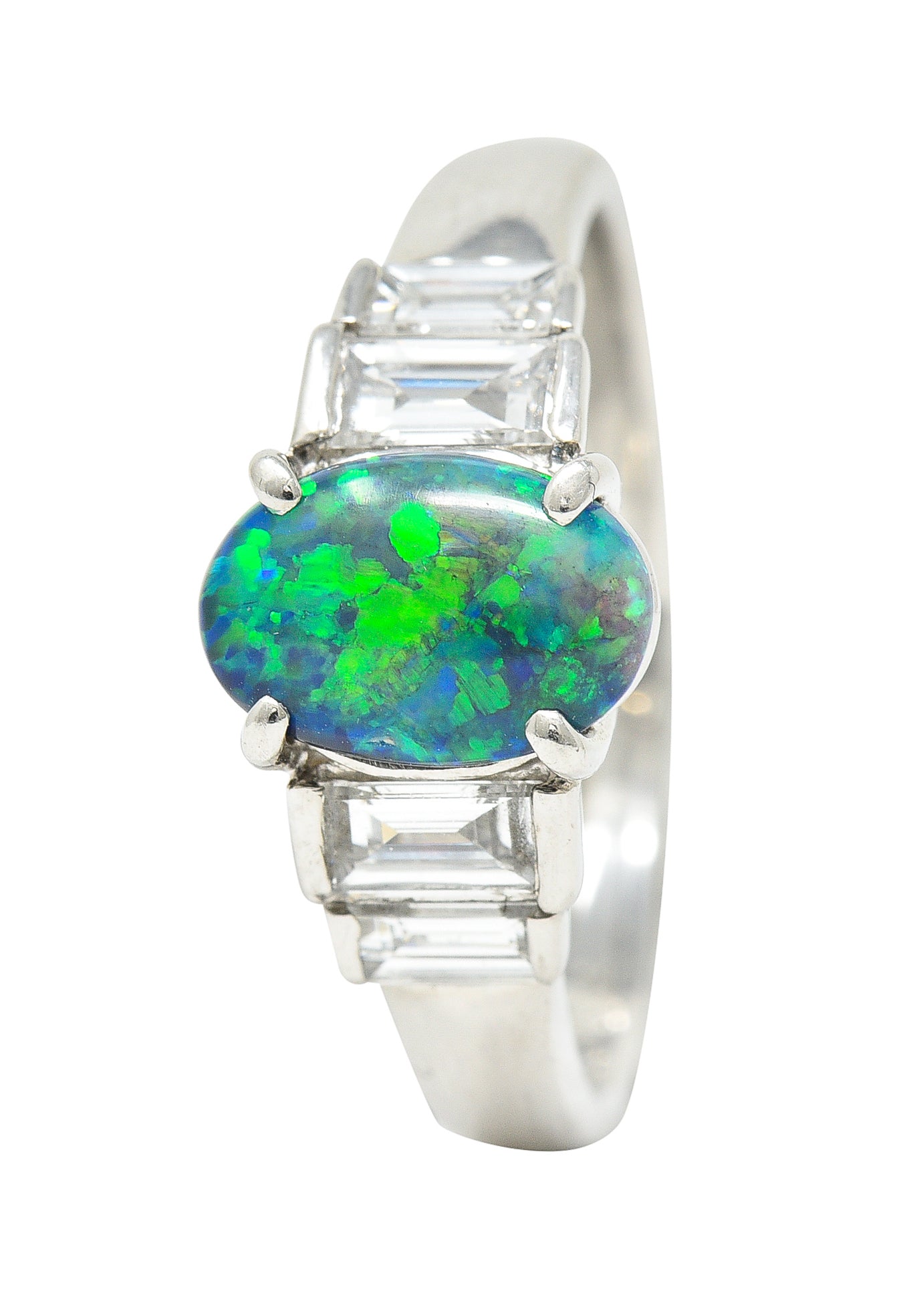 Black Opal Cabochon 0.47 CTW Diamond Platinum Gemstone RingRings - Wilson's Estate Jewelry