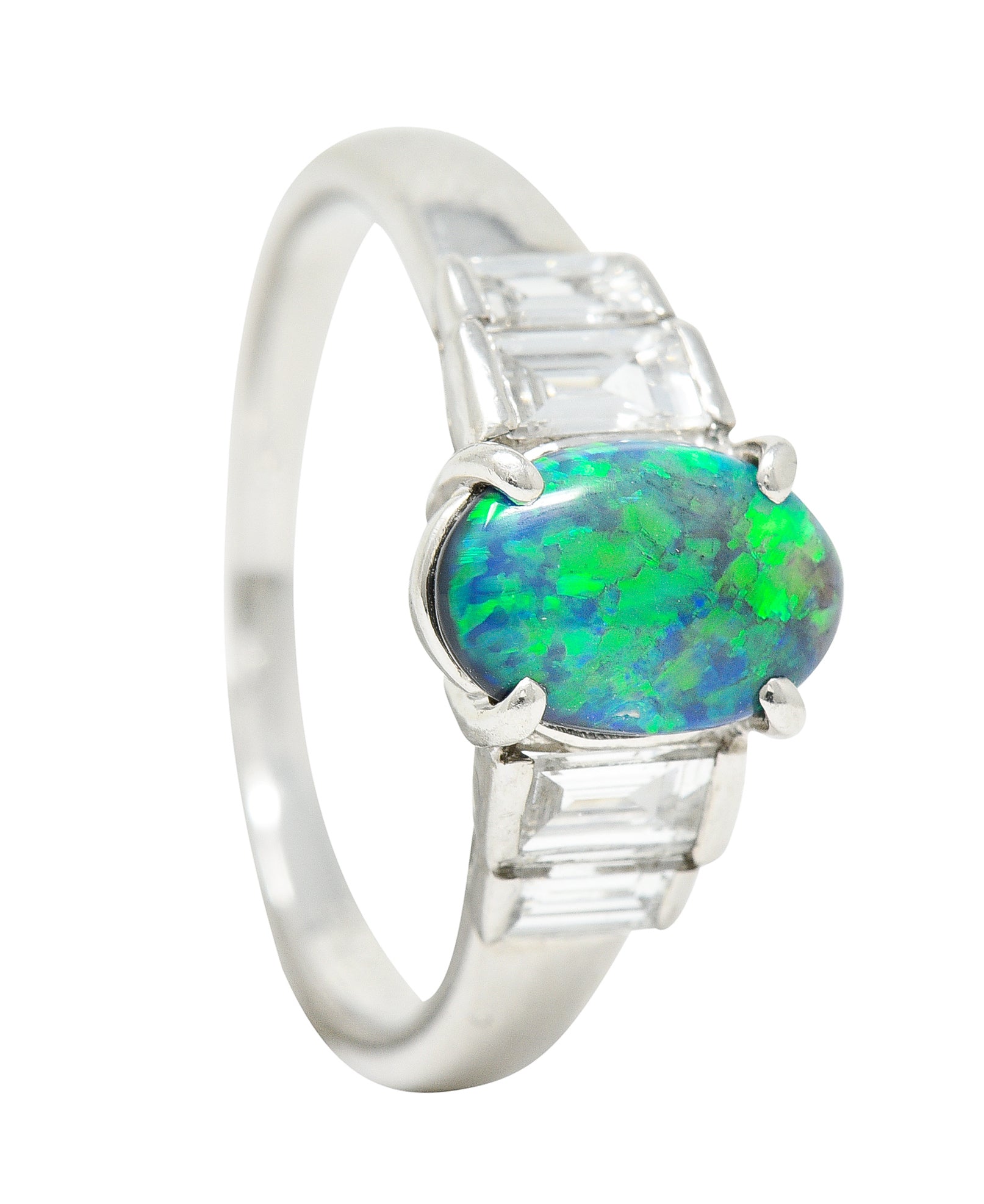 Black Opal Cabochon 0.47 CTW Diamond Platinum Gemstone RingRings - Wilson's Estate Jewelry