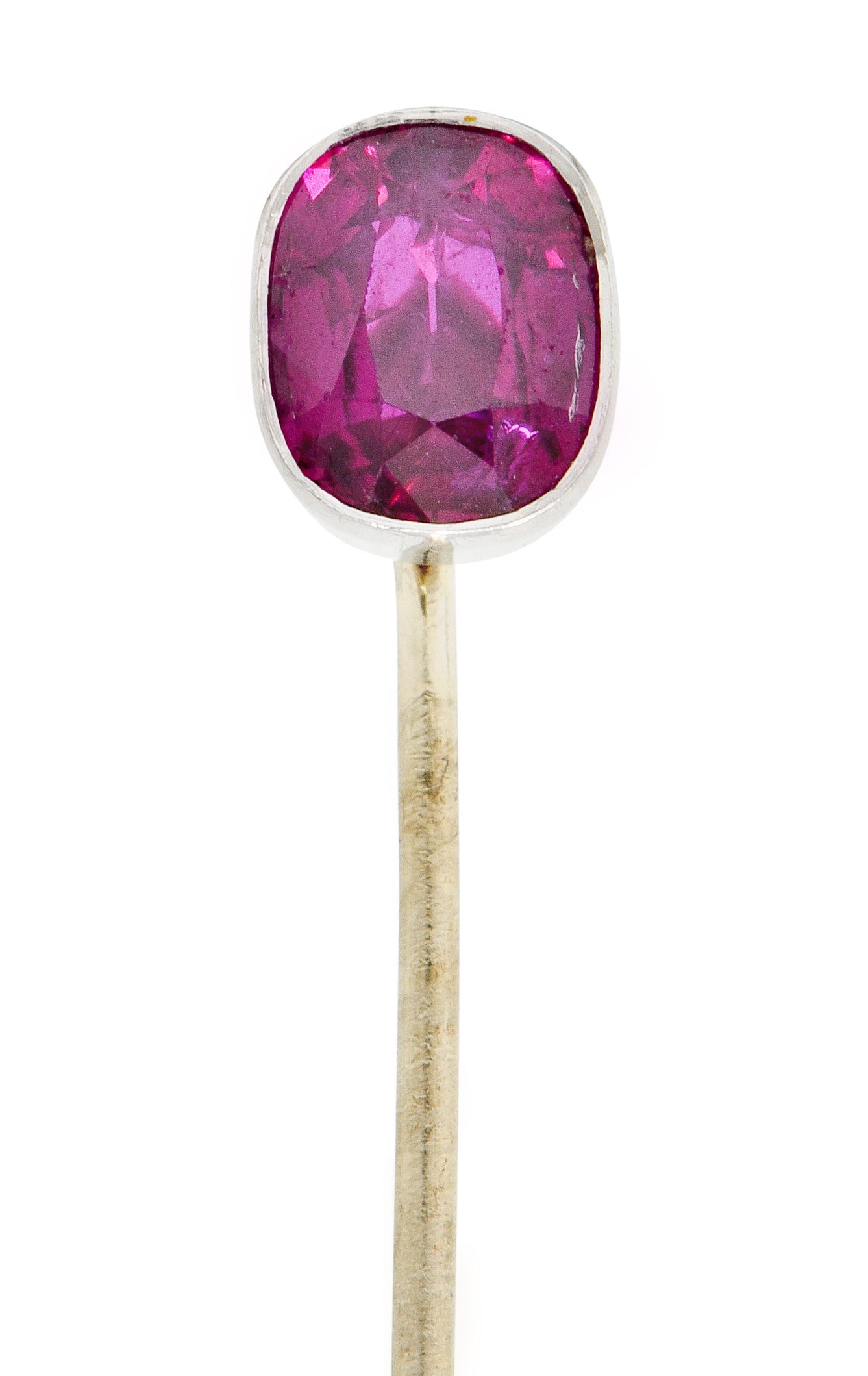 Cushion Cut Ruby Platinum 14 Karat White Gold Stickpin GIA - Wilson's Estate Jewelry