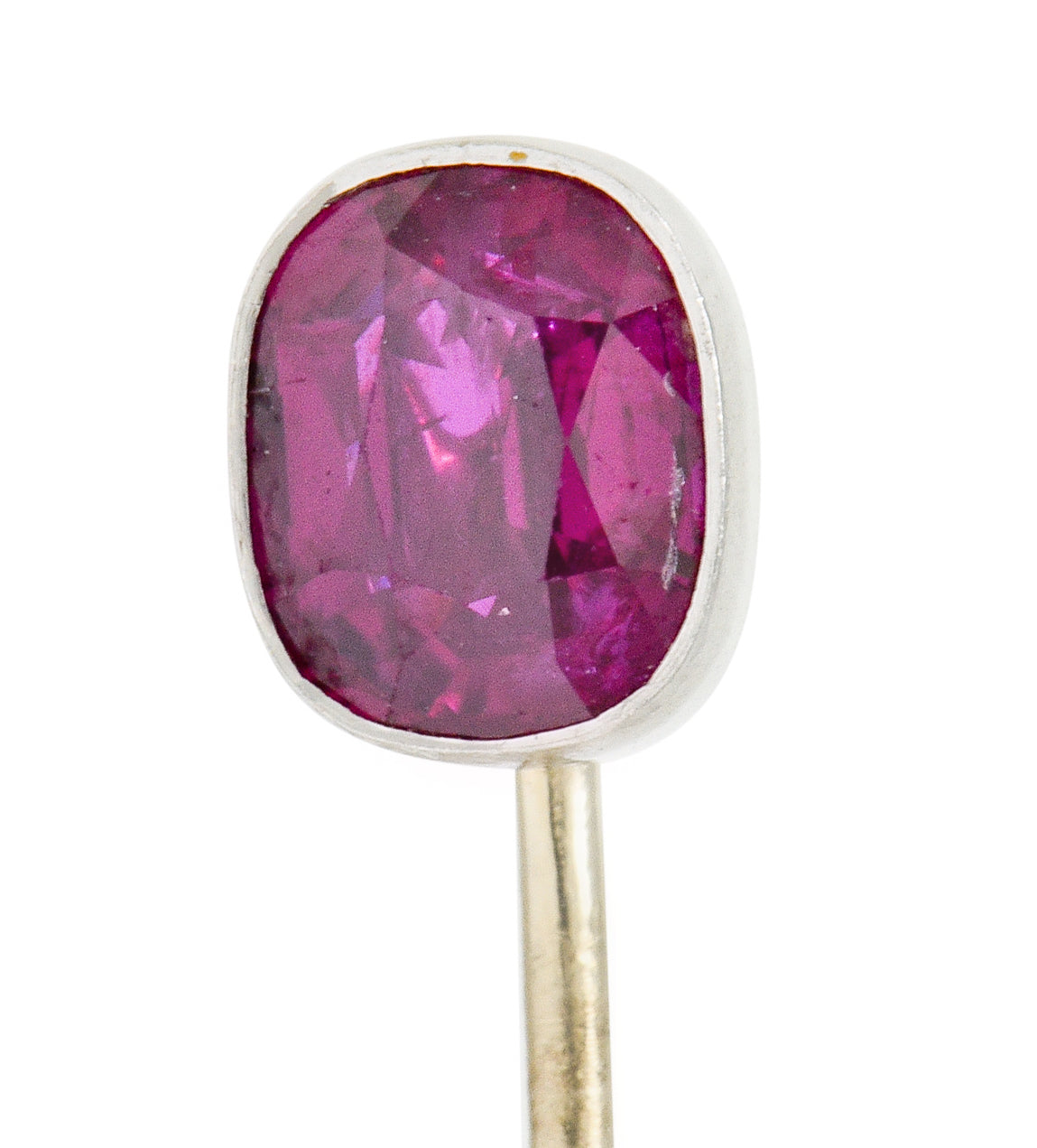 Cushion Cut Ruby Platinum 14 Karat White Gold Stickpin GIA - Wilson's Estate Jewelry