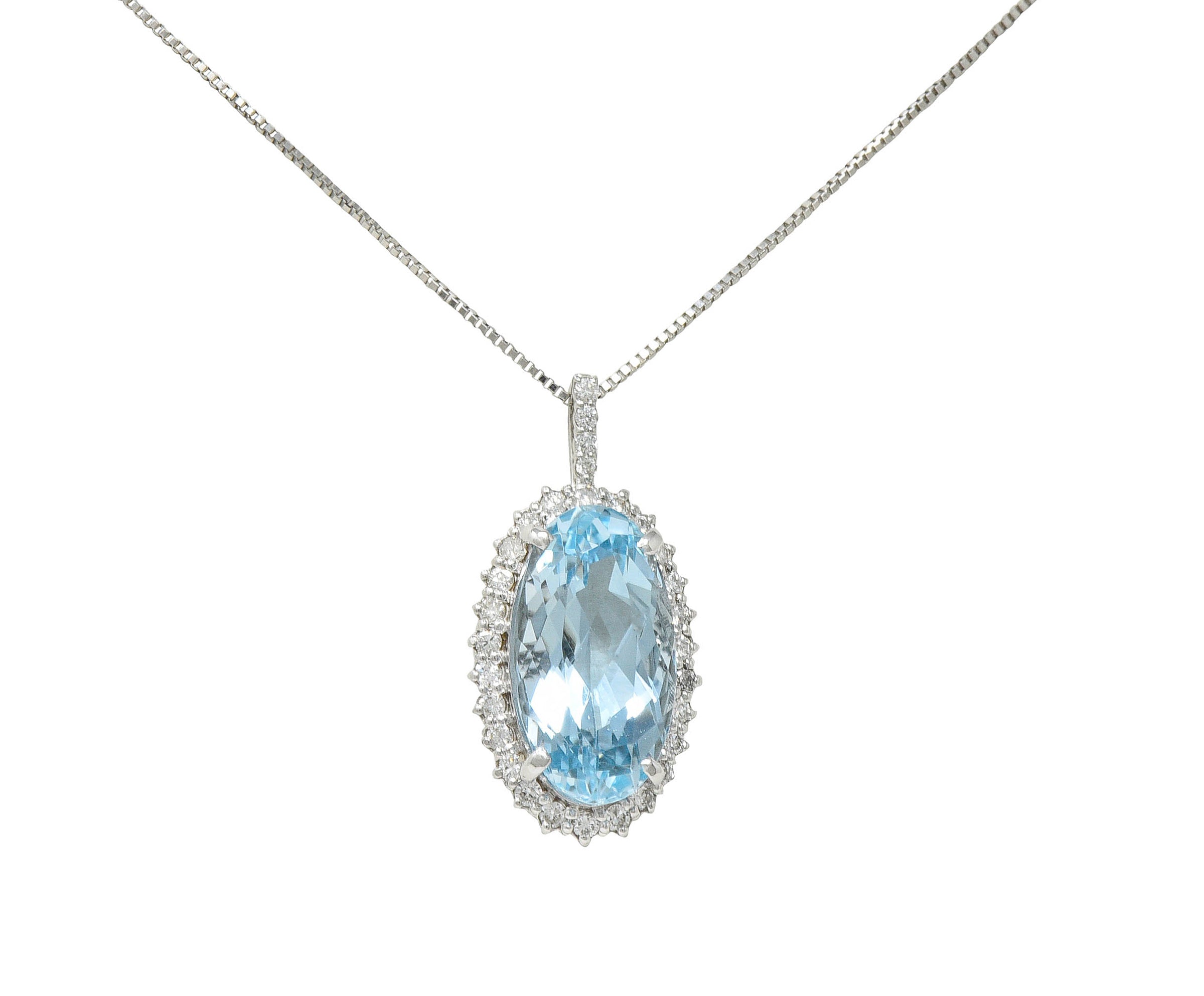 Cluster 7.19 CTW Aquamarine Diamond 14 Karat White Gold Pendant NecklaceNecklace - Wilson's Estate Jewelry