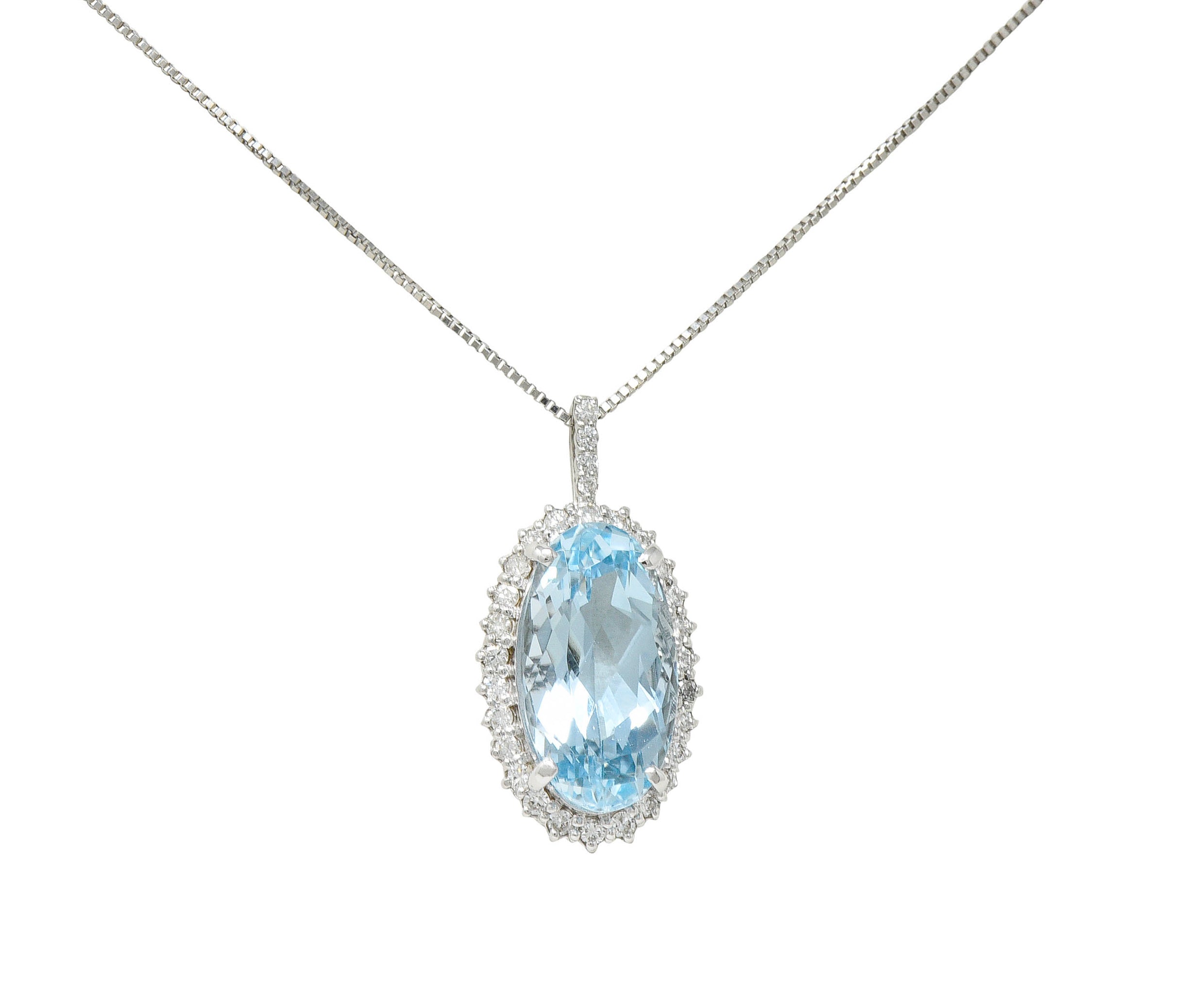 Cluster 7.19 CTW Aquamarine Diamond 14 Karat White Gold Pendant NecklaceNecklace - Wilson's Estate Jewelry