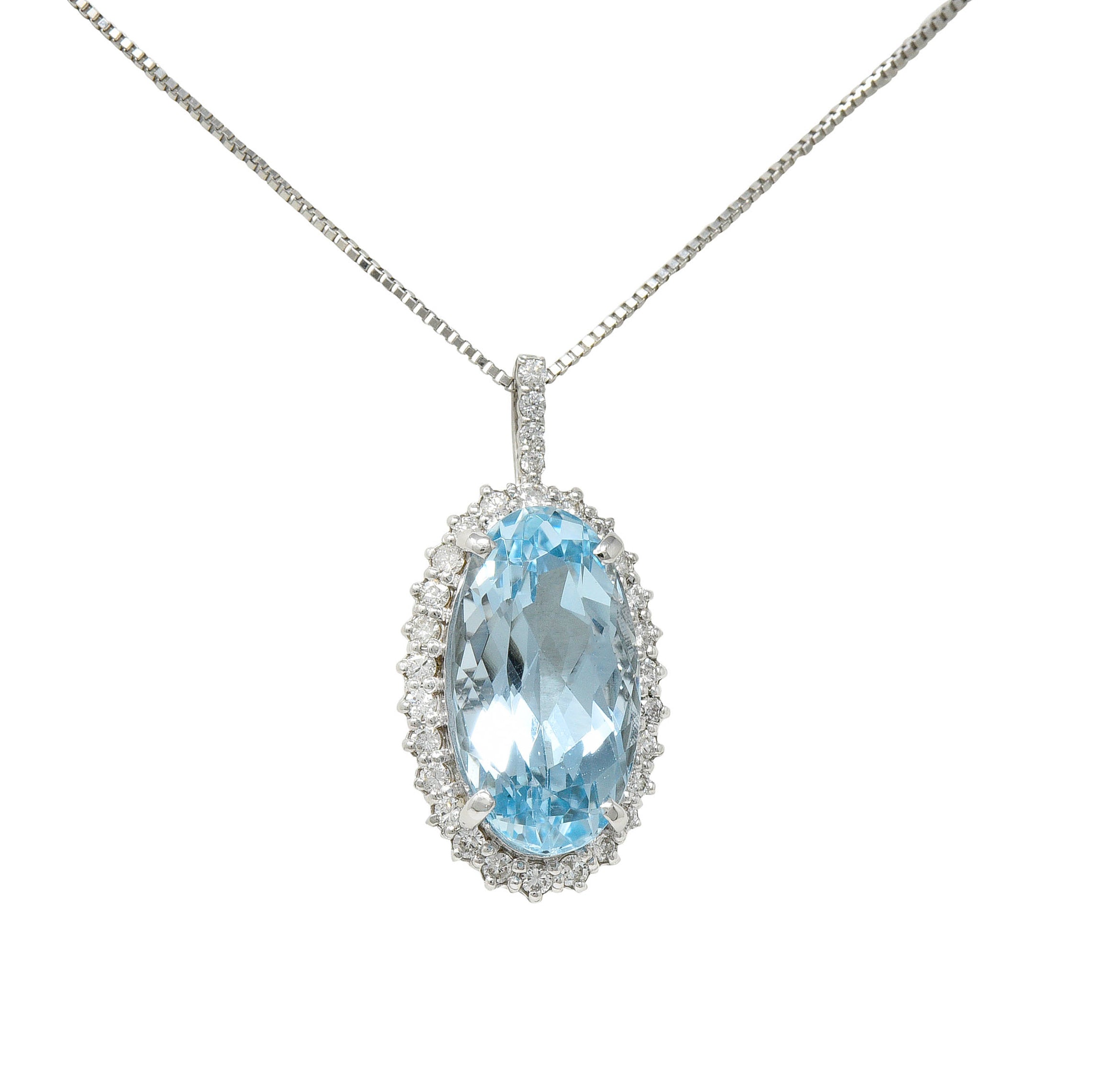 Cluster 7.19 CTW Aquamarine Diamond 14 Karat White Gold Pendant NecklaceNecklace - Wilson's Estate Jewelry