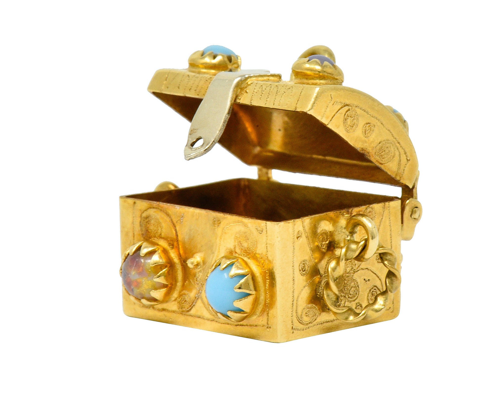 Vintage Glass 18 Karat Two-Tone Gold Treasure Chest Charmcharm - Wilson's Estate Jewelry