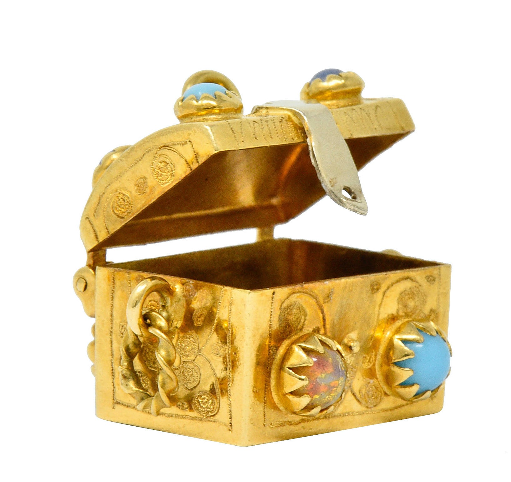 Vintage Glass 18 Karat Two-Tone Gold Treasure Chest Charmcharm - Wilson's Estate Jewelry