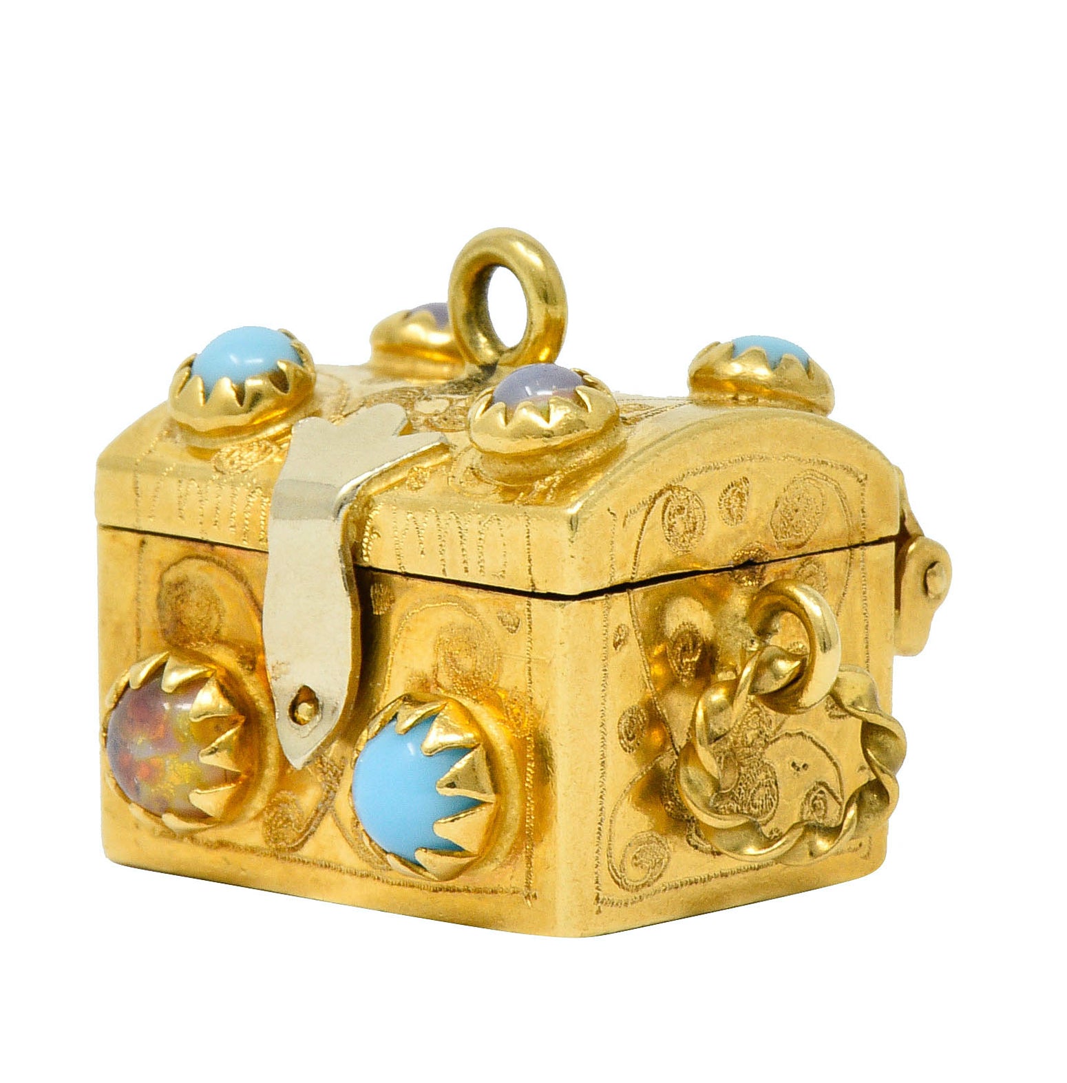 Vintage Glass 18 Karat Two-Tone Gold Treasure Chest Charmcharm - Wilson's Estate Jewelry