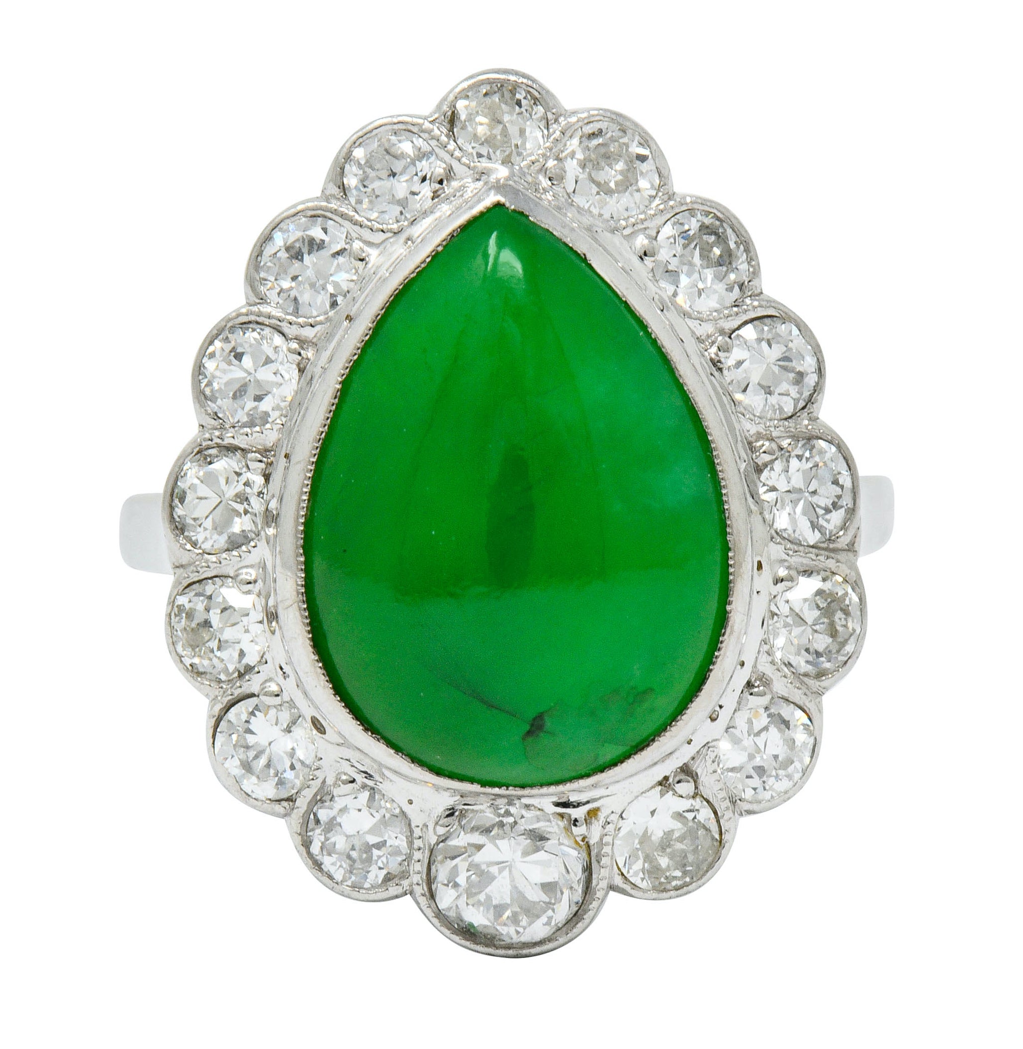 Deco Jadeite Jade Diamond Platinum Pear Cluster Ring GIA - Wilson's Estate Jewelry