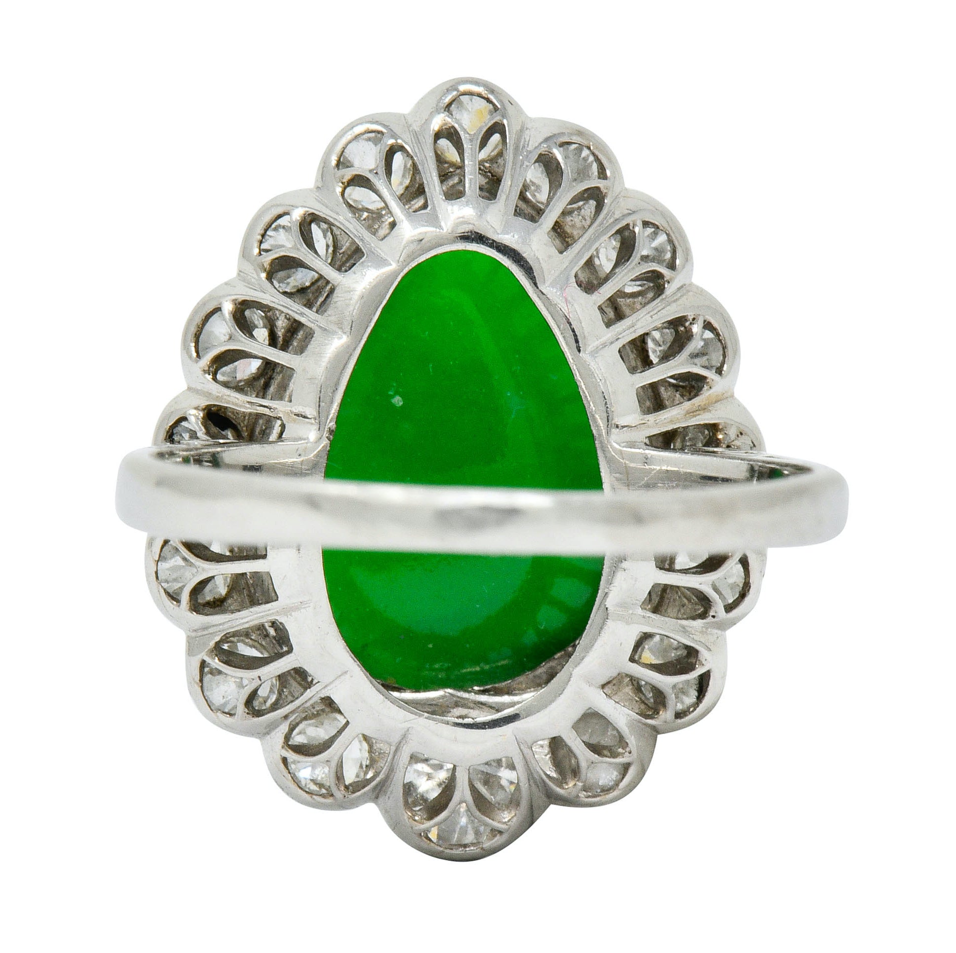 Deco Jadeite Jade Diamond Platinum Pear Cluster Ring GIA - Wilson's Estate Jewelry