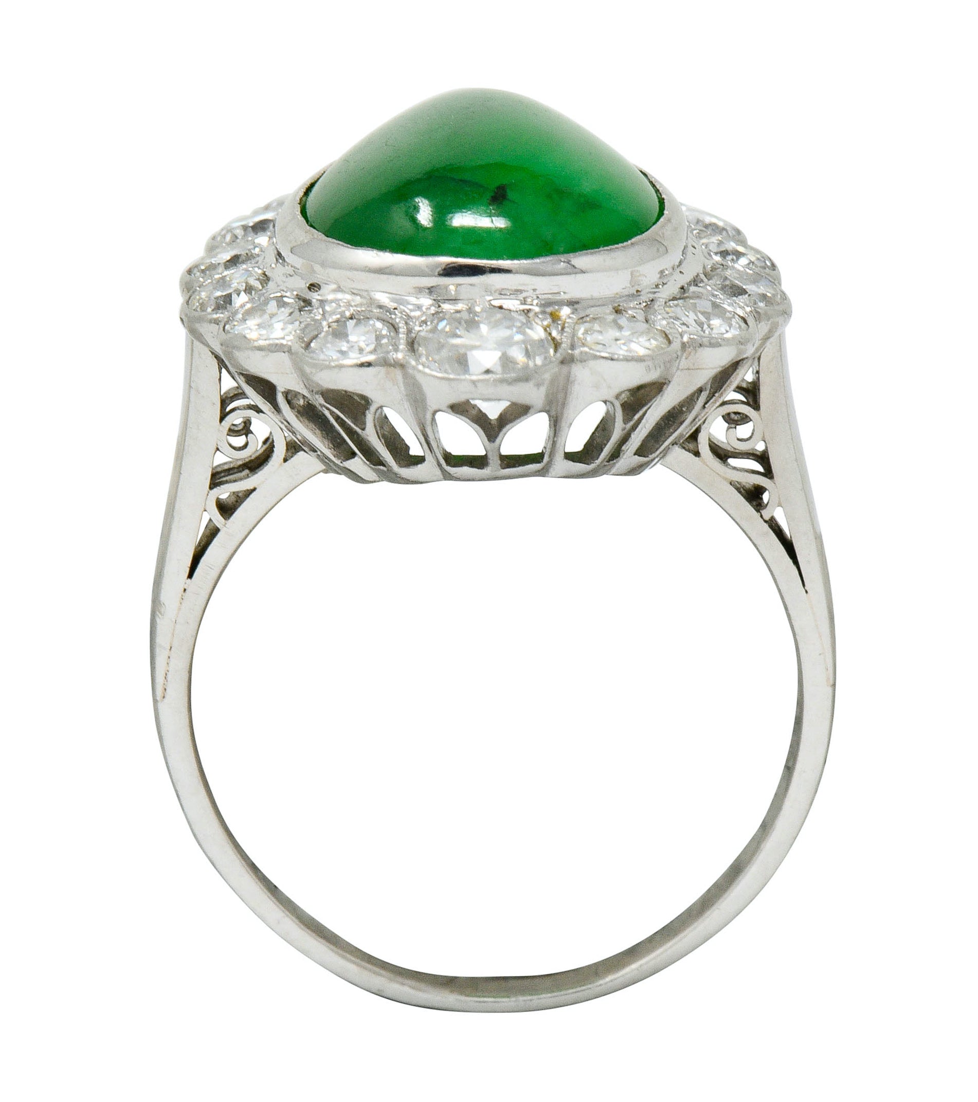 Deco Jadeite Jade Diamond Platinum Pear Cluster Ring GIA - Wilson's Estate Jewelry