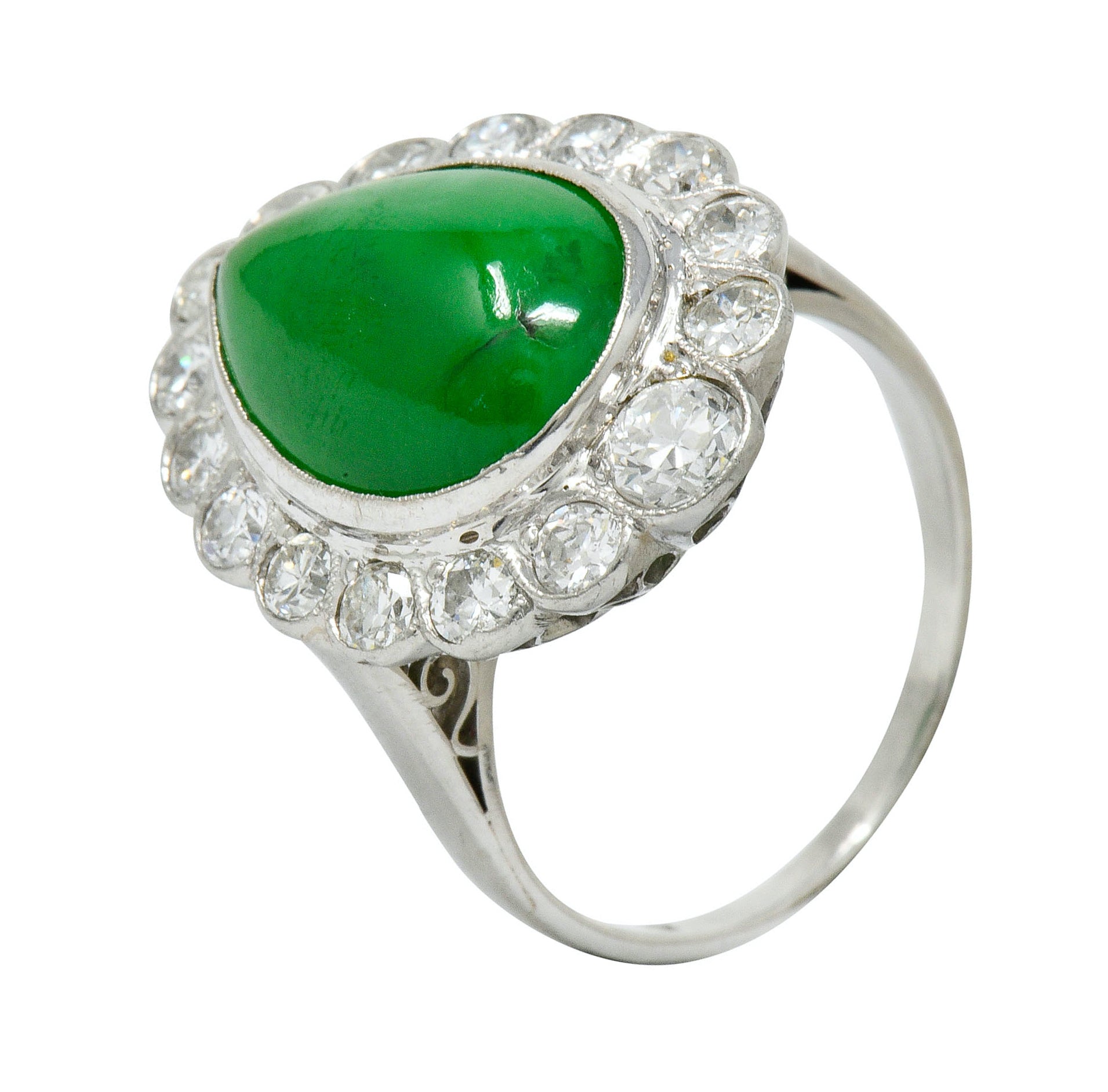 Deco Jadeite Jade Diamond Platinum Pear Cluster Ring GIA - Wilson's Estate Jewelry