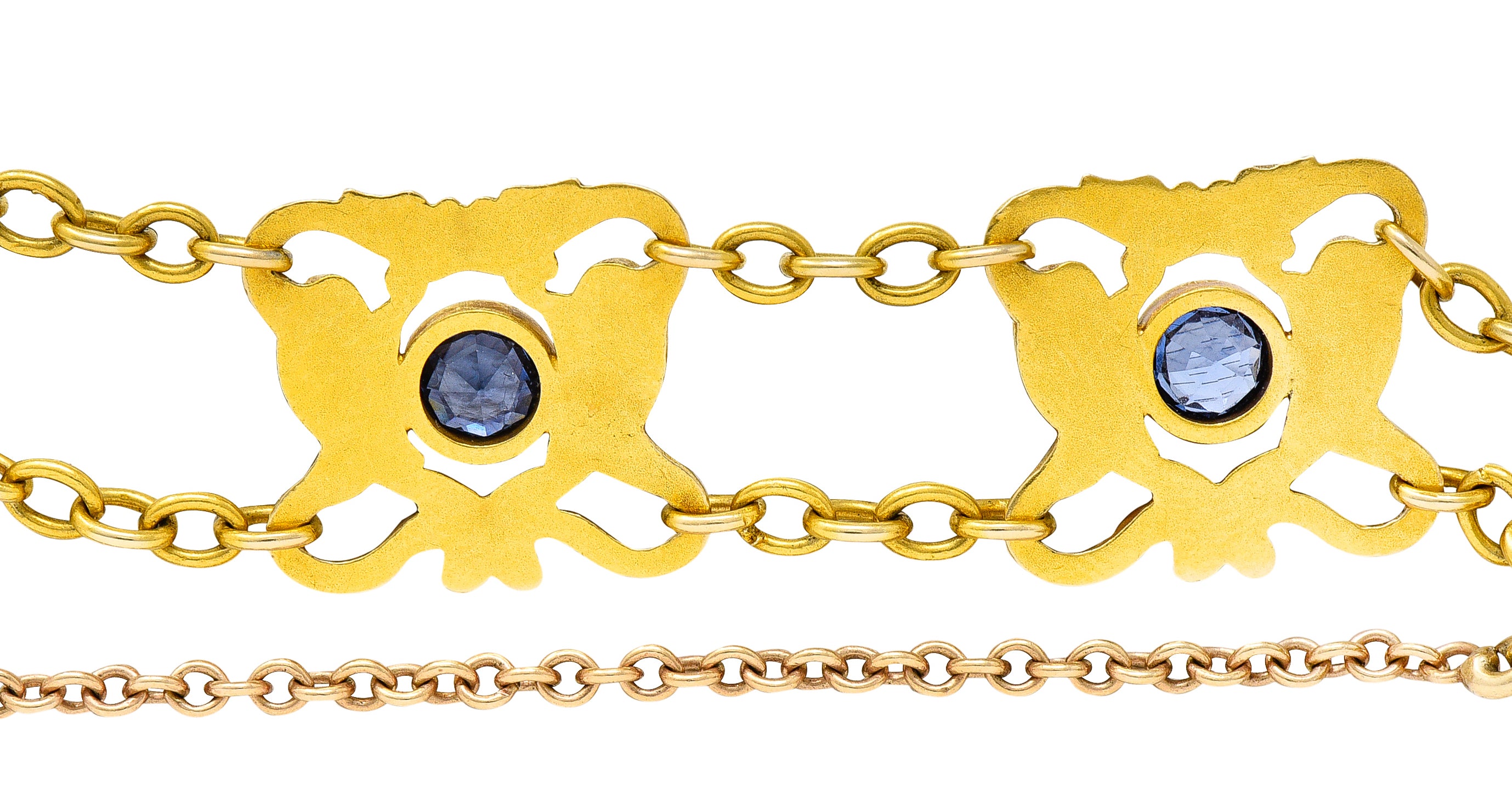 Art Nouveau 2.25 CTW Sapphire 18 Karat Yellow Gold Serpent Dragon Link BraceletBracelets - Wilson's Estate Jewelry