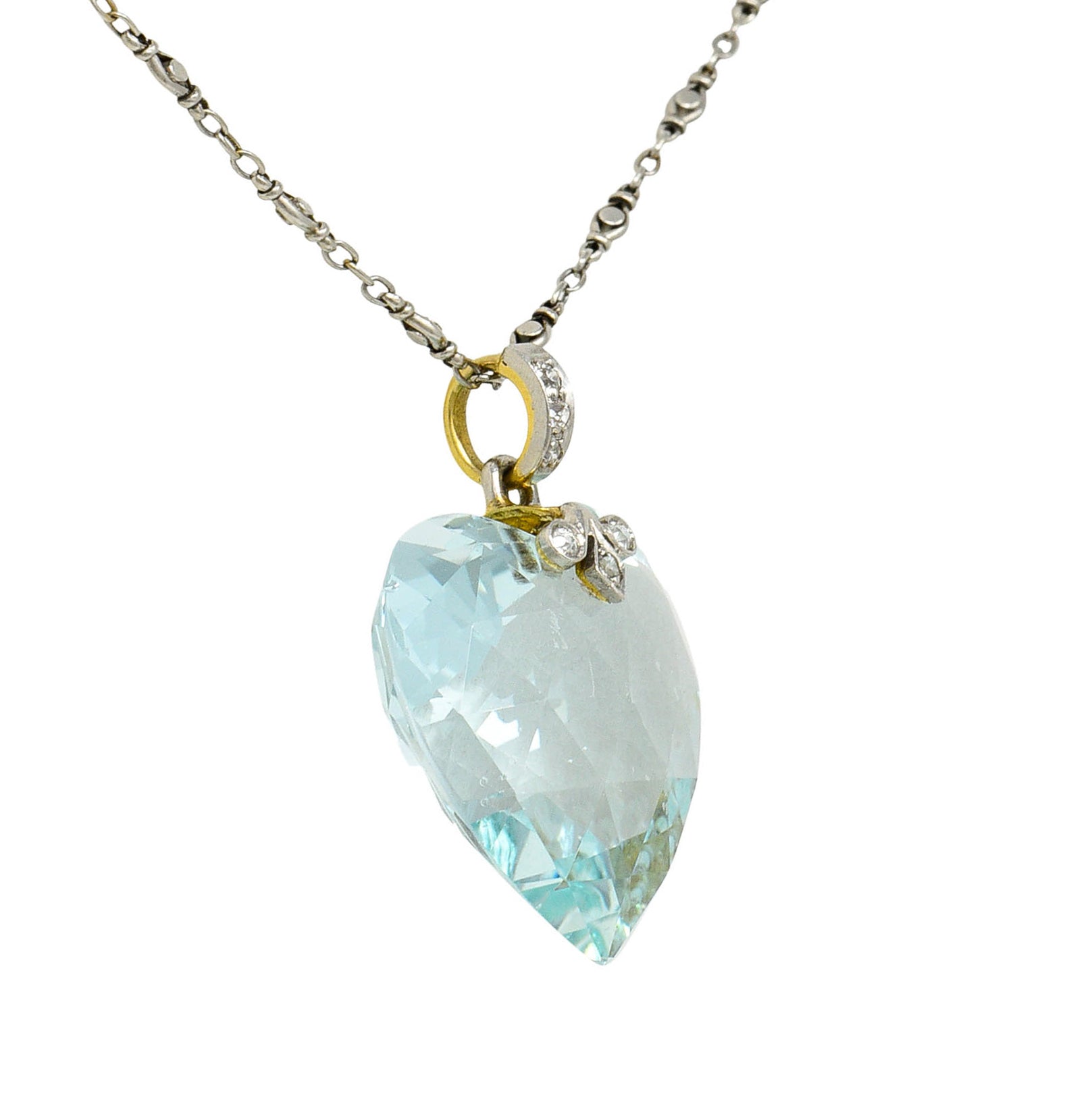 Bailey Banks & Biddle Edwardian 25 Carat Aquamarine Diamond Platinum Heart Pendant NecklaceNecklace - Wilson's Estate Jewelry