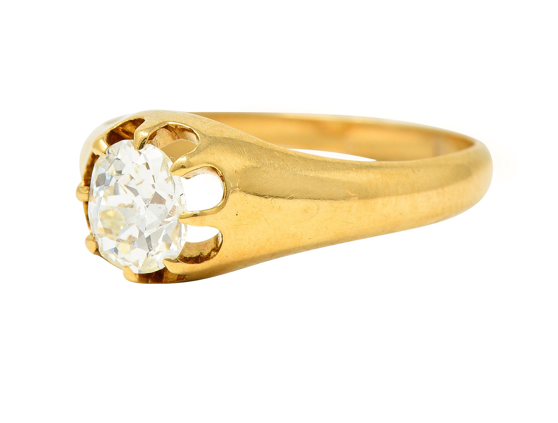 Victorian 0.78 CTW Old Mine Cut Diamond 18 Karat Yellow Gold Belcher Solitaire Engagement RingRings - Wilson's Estate Jewelry