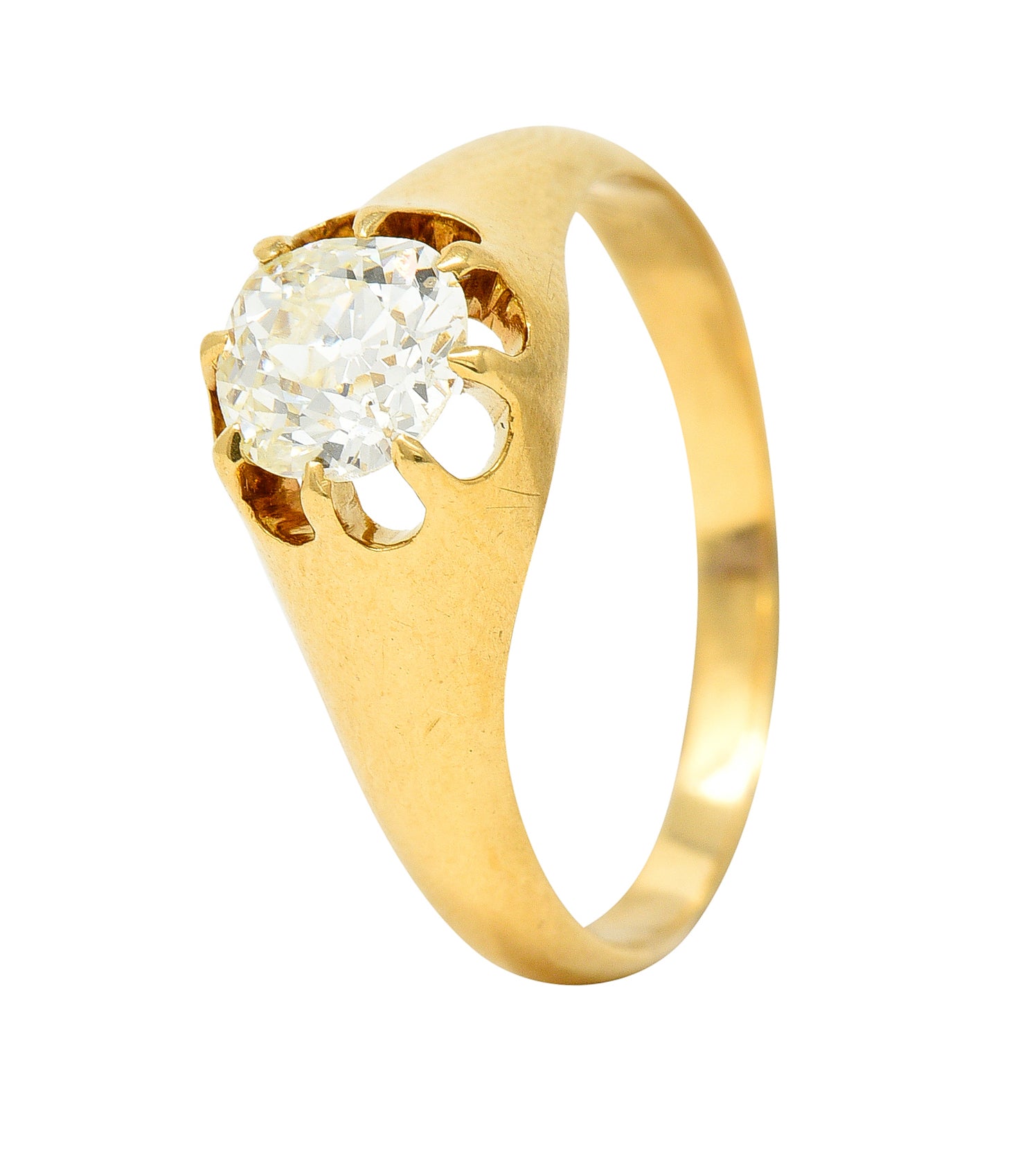 Victorian 0.78 CTW Old Mine Cut Diamond 18 Karat Yellow Gold Belcher Solitaire Engagement RingRings - Wilson's Estate Jewelry