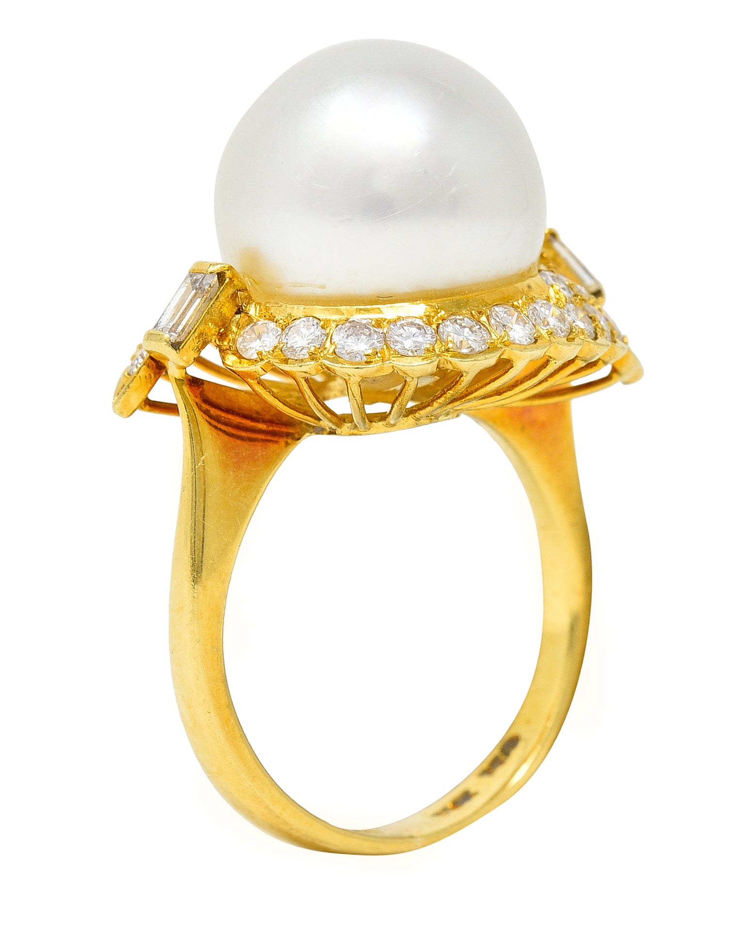 Vintage South Sea Pearl Diamond 18 Karat Yellow Gold Cluster Ring Wilson's Estate Jewelry