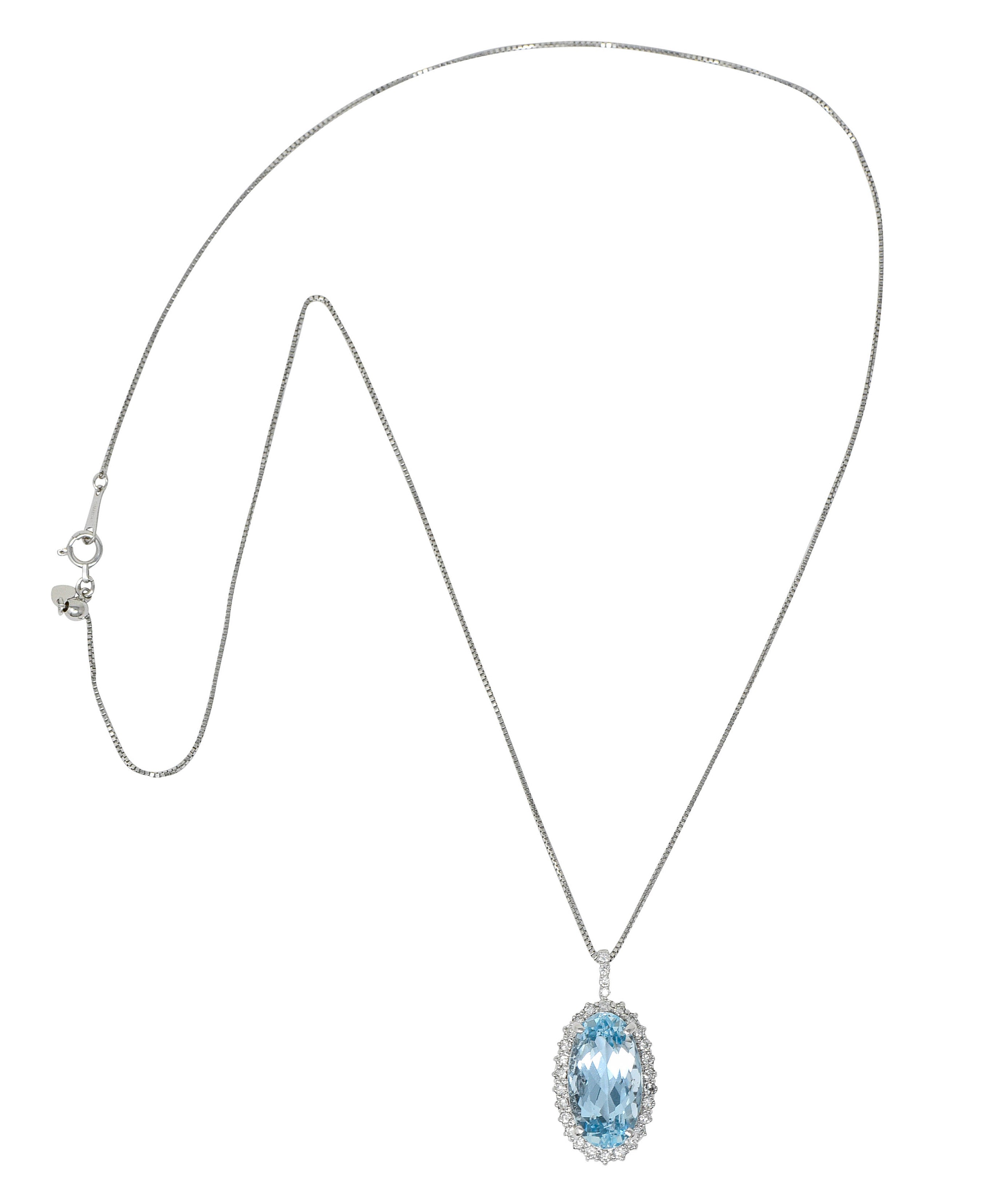 Cluster 7.19 CTW Aquamarine Diamond 14 Karat White Gold Pendant NecklaceNecklace - Wilson's Estate Jewelry