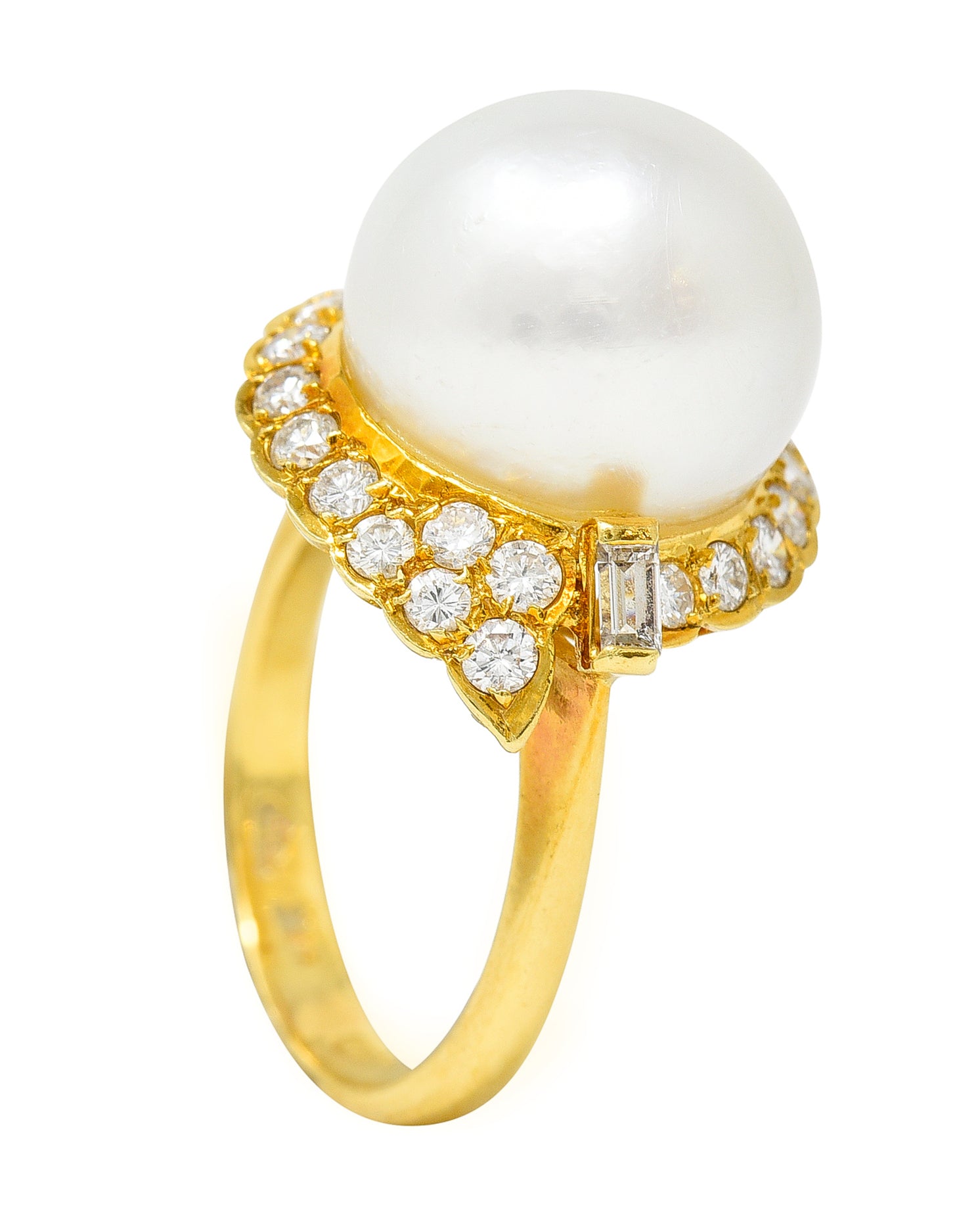 Vintage South Sea Pearl Diamond 18 Karat Yellow Gold Cluster Ring Wilson's Estate Jewelry