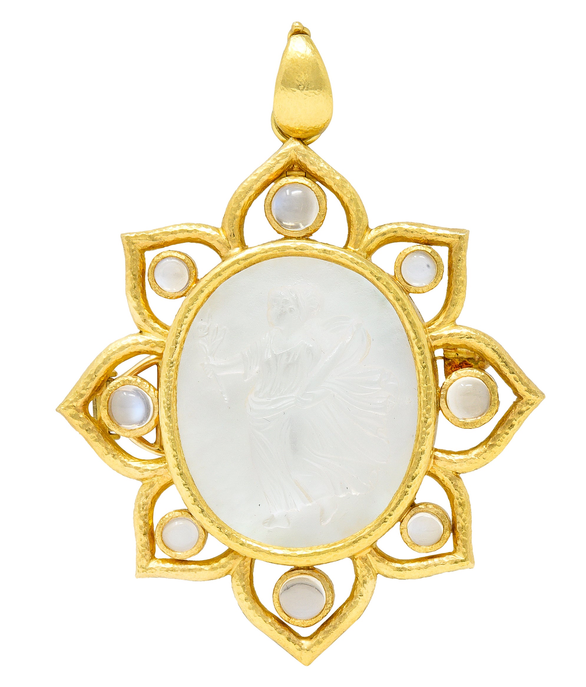 Elizabeth Locke Moonstone Venetian Glass Mother-Of-Pearl 18 Karat Gold Goddess Enhancer Pendant BroochBrooches & Lapel Pins - Wilson's Estate Jewelry