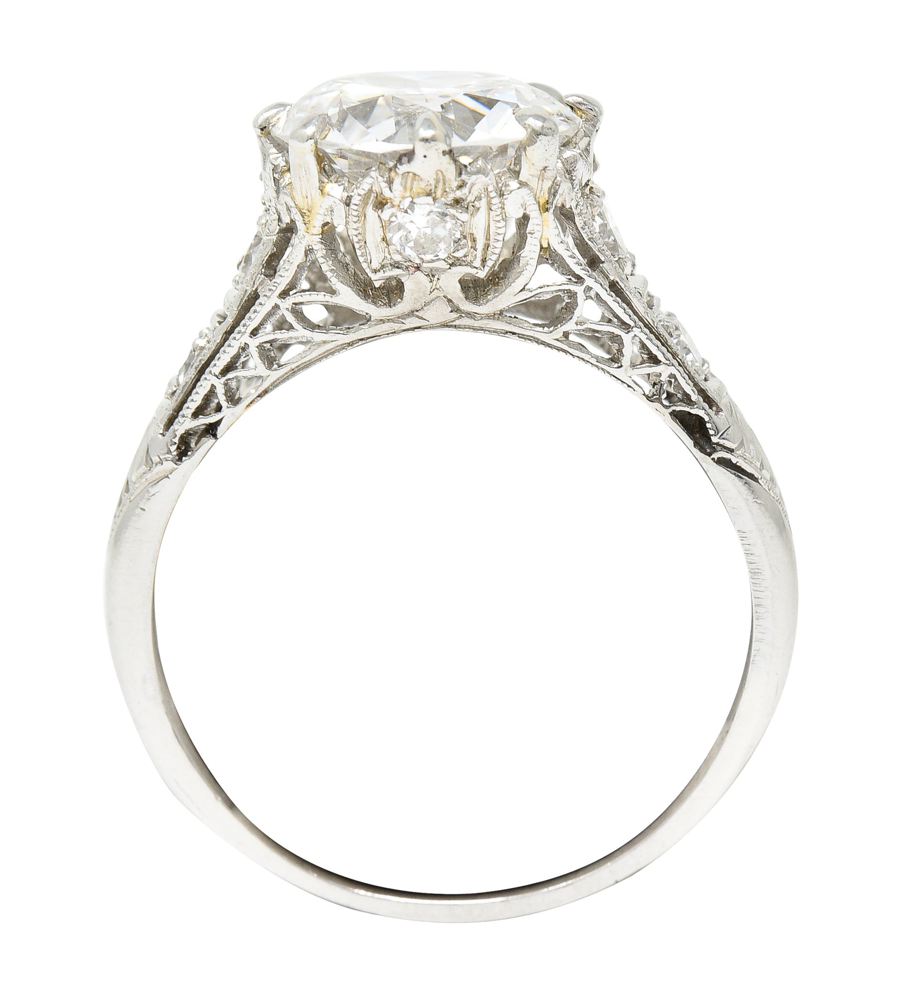 Art Deco 2.46 CTW Old European Cut Diamond Platinum Lotus Vintage Engagemqent Ring GIA Wilson's Estate Jewelry