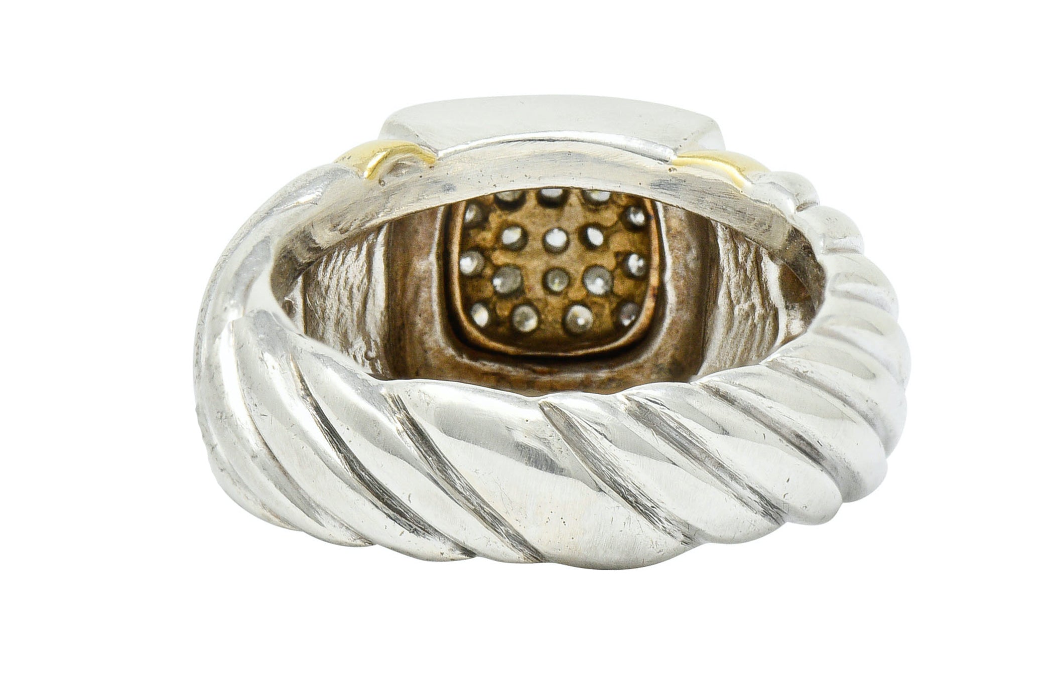 David Yurman Pave Diamond 18 Karat Gold Silver Noblesse RingRing - Wilson's Estate Jewelry