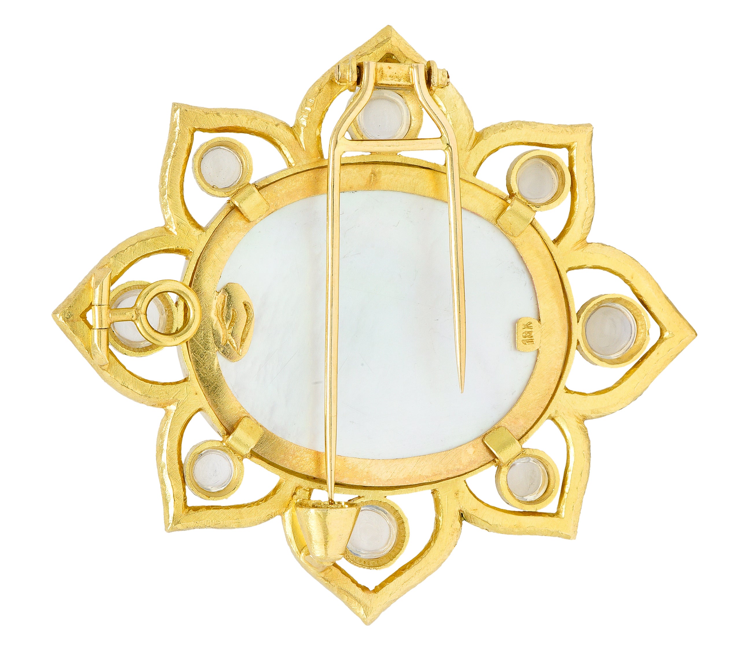 Elizabeth Locke Moonstone Venetian Glass Mother-Of-Pearl 18 Karat Gold Goddess Enhancer Pendant BroochBrooches & Lapel Pins - Wilson's Estate Jewelry