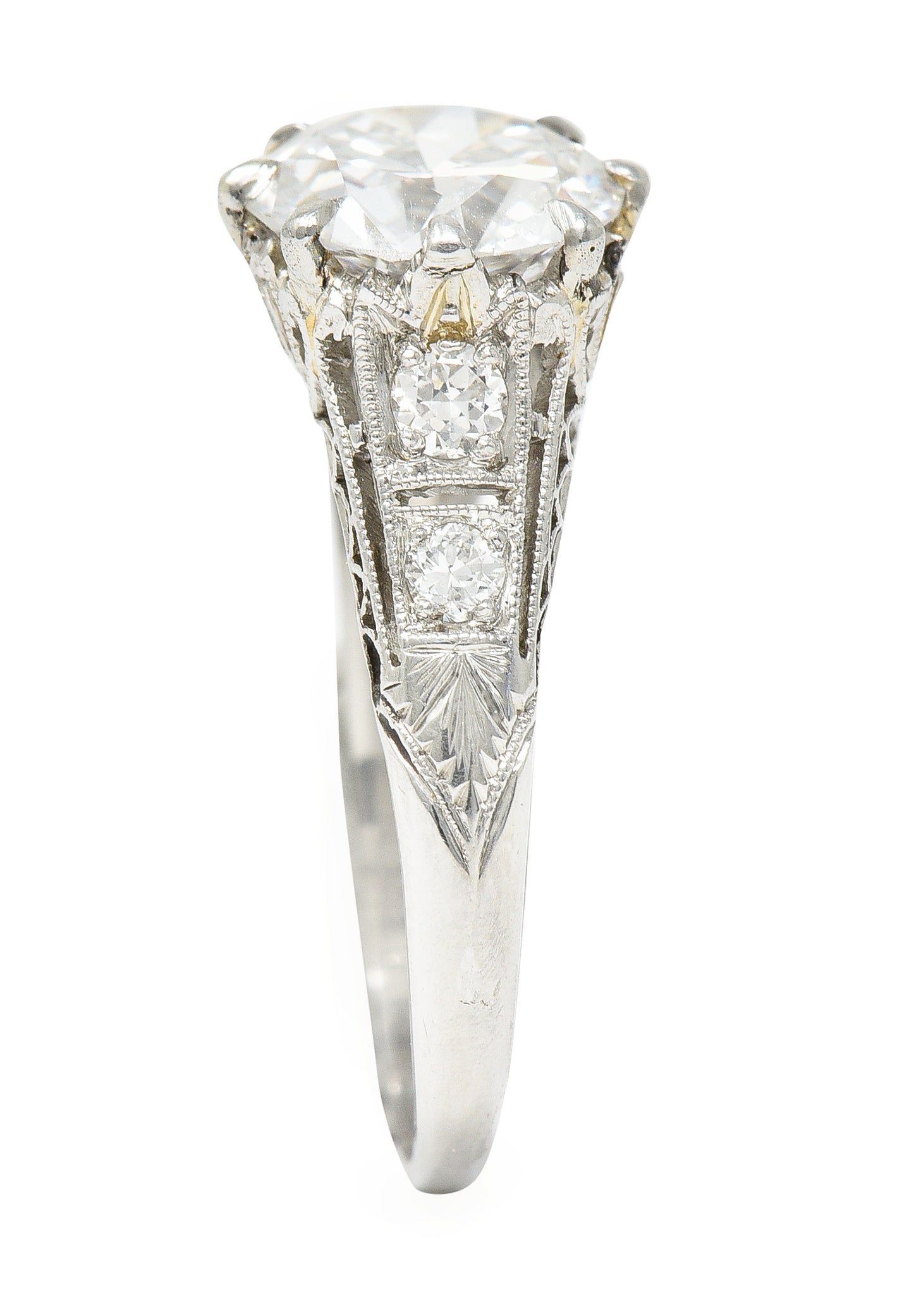 Art Deco 2.46 CTW Old European Cut Diamond Platinum Lotus Vintage Engagemqent Ring GIA Wilson's Estate Jewelry