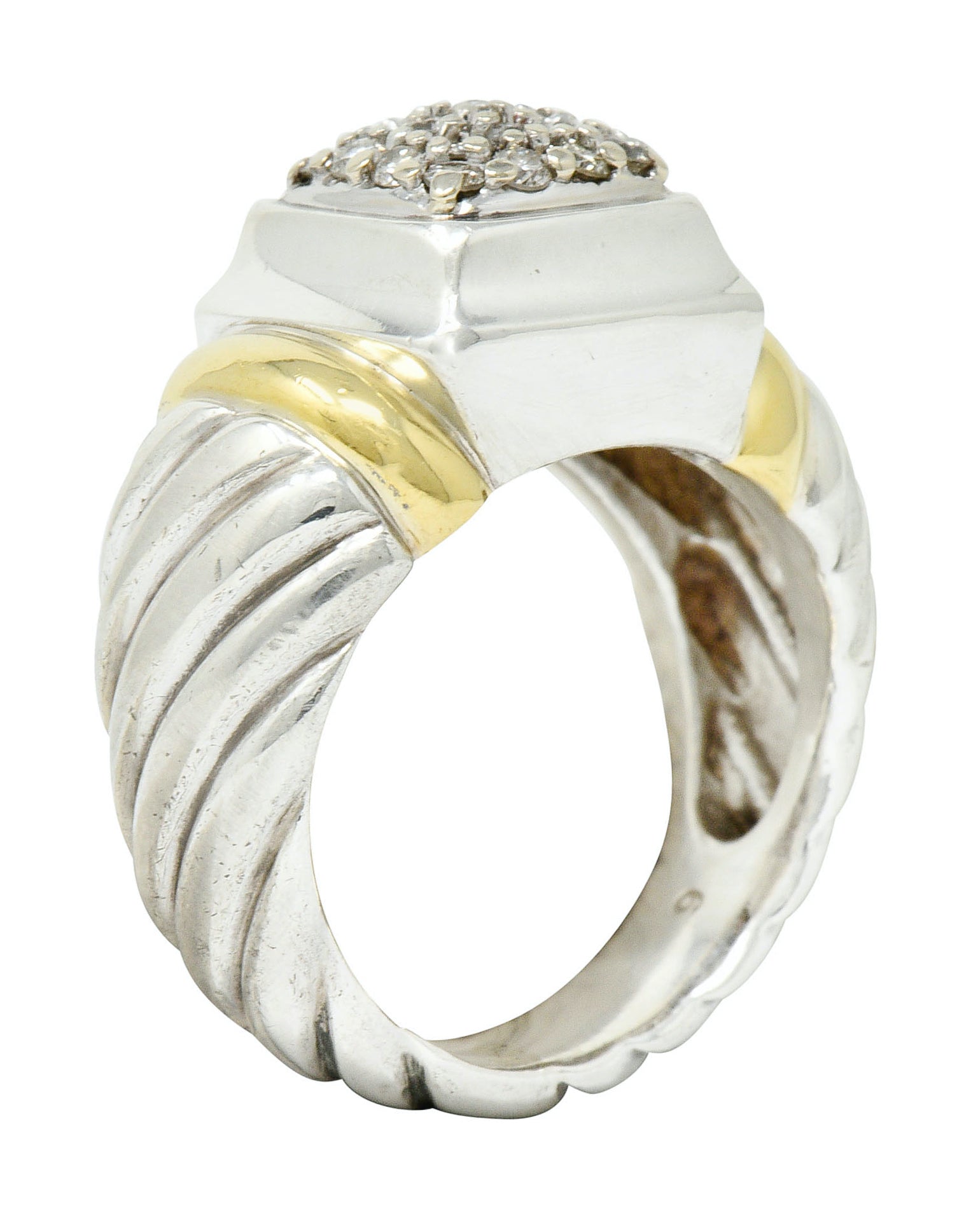 David Yurman Pave Diamond 18 Karat Gold Silver Noblesse RingRing - Wilson's Estate Jewelry