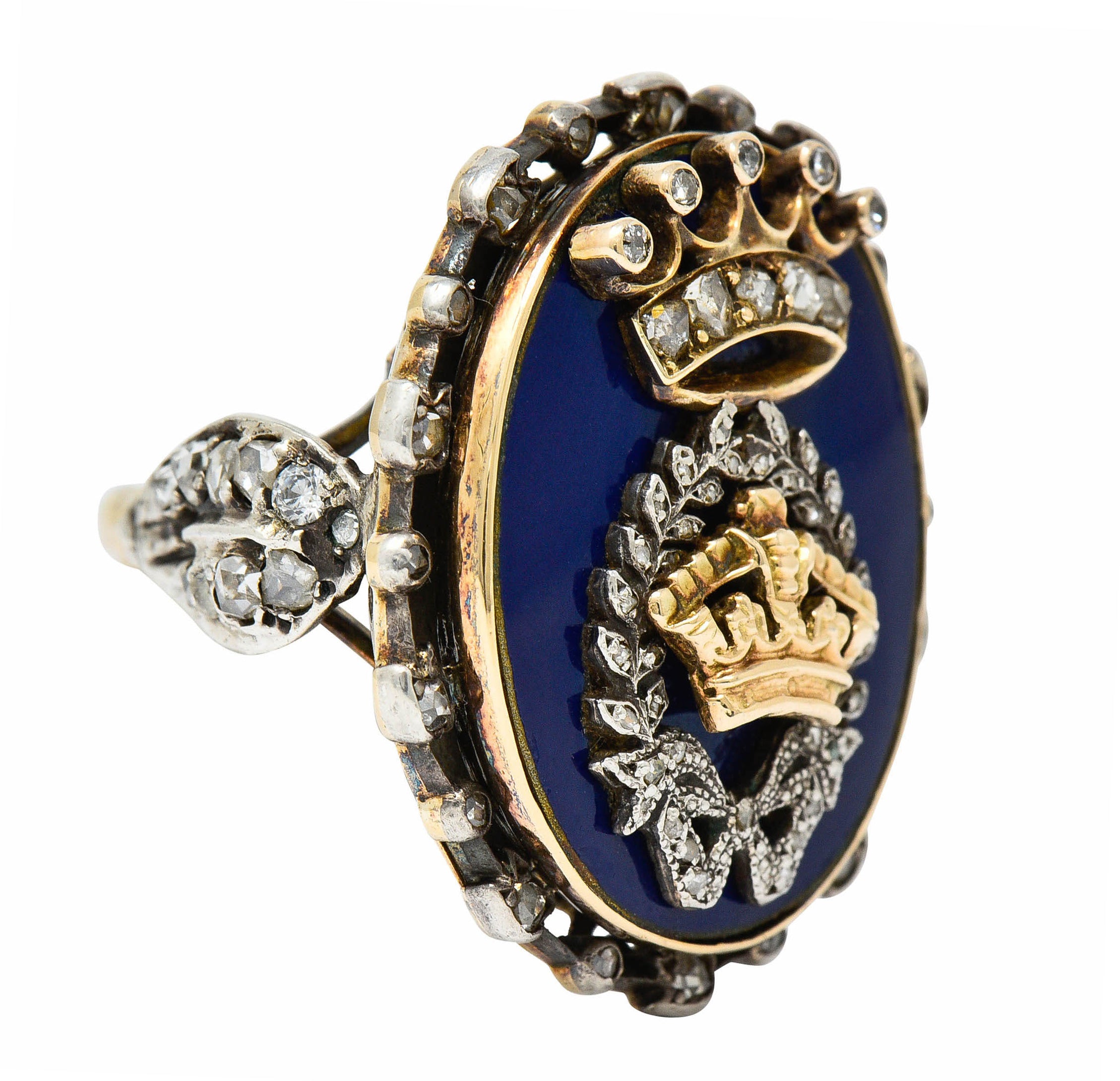 Victorian Enamel Diamond Silver-Topped 14 Karat Gold Crown RingRing - Wilson's Estate Jewelry