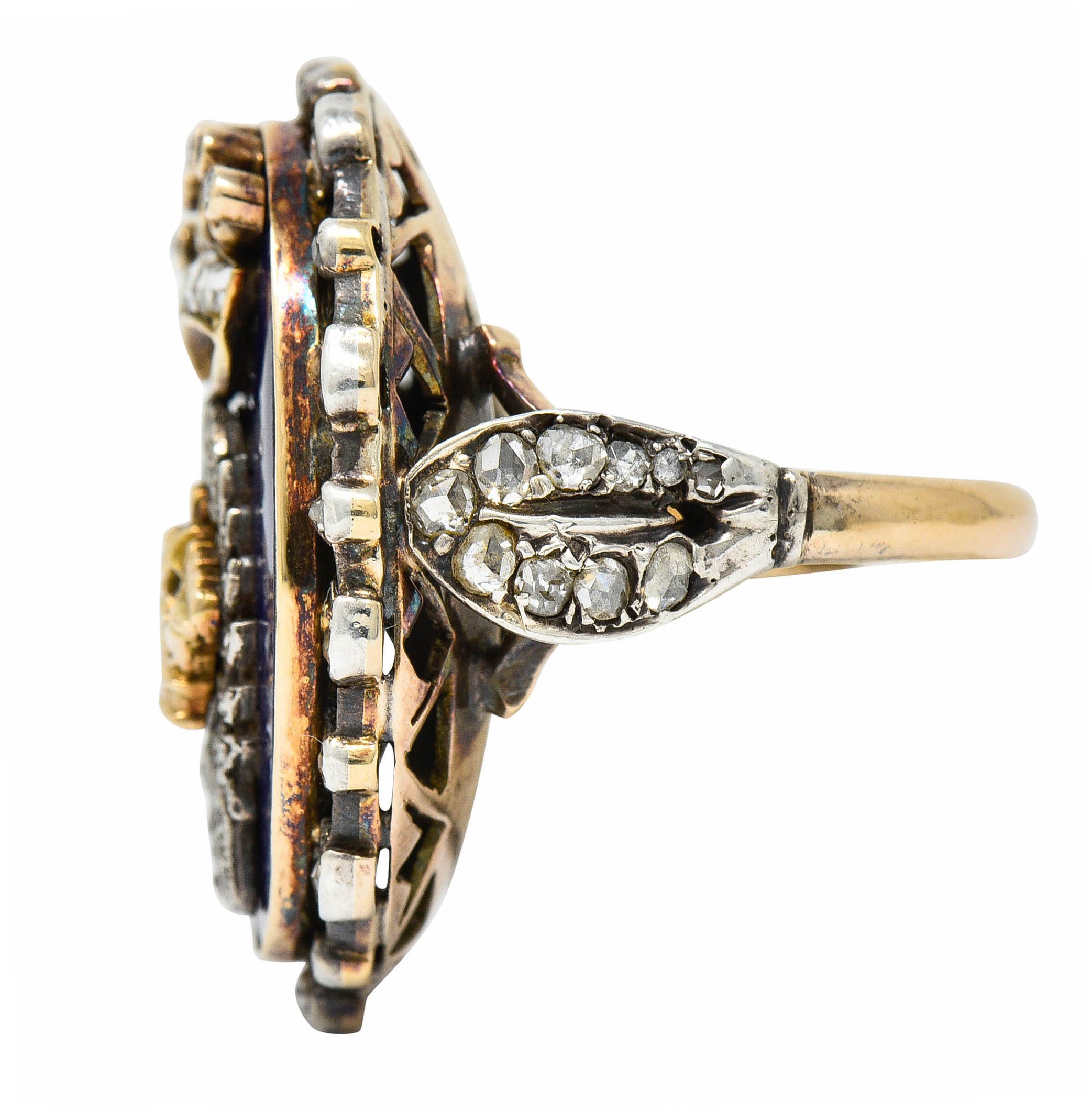 Victorian Enamel Diamond Silver-Topped 14 Karat Gold Crown RingRing - Wilson's Estate Jewelry