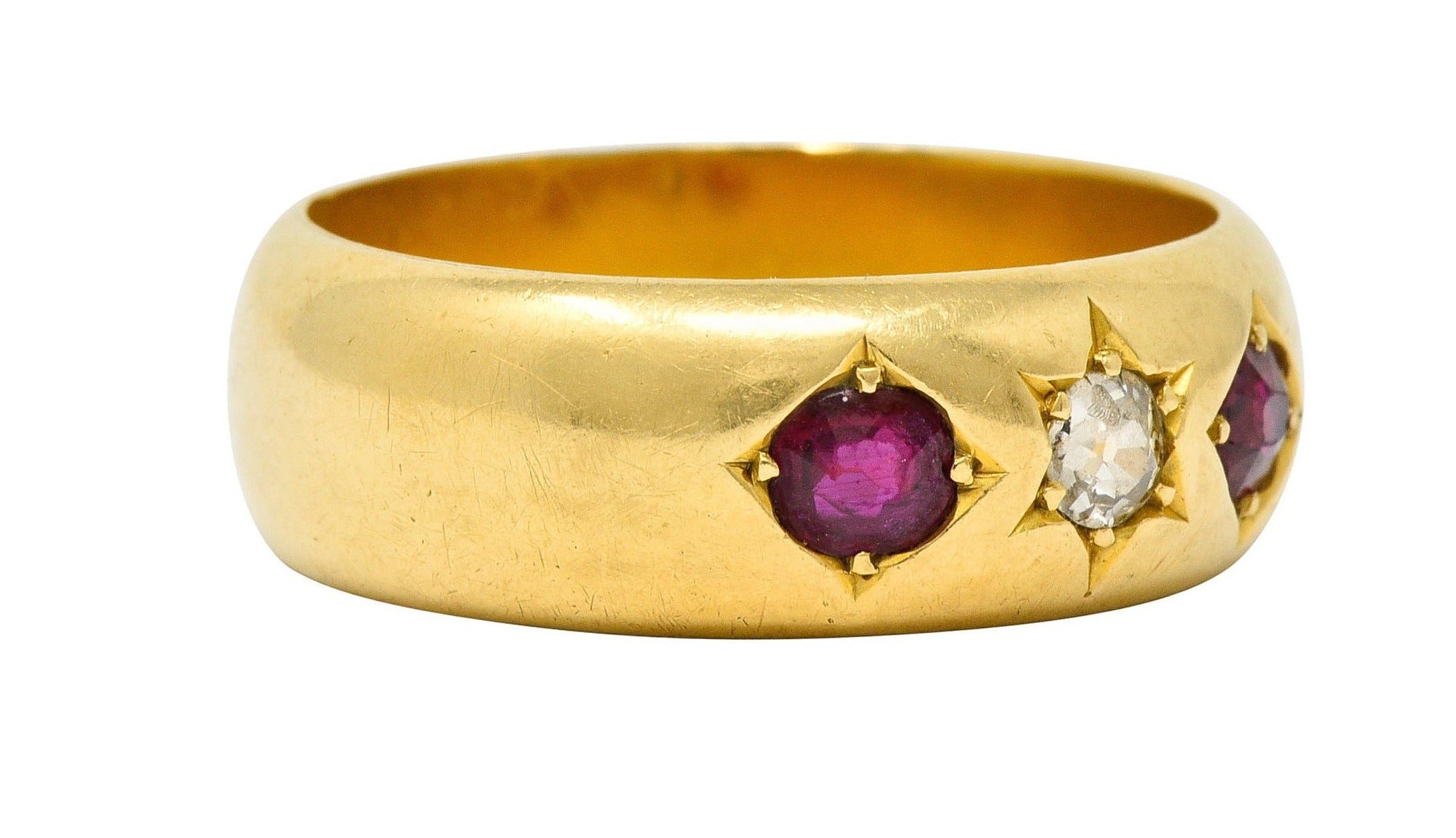 British Victorian Ruby Diamond 18 Karat Gold Gypsy Band RingRing - Wilson's Estate Jewelry