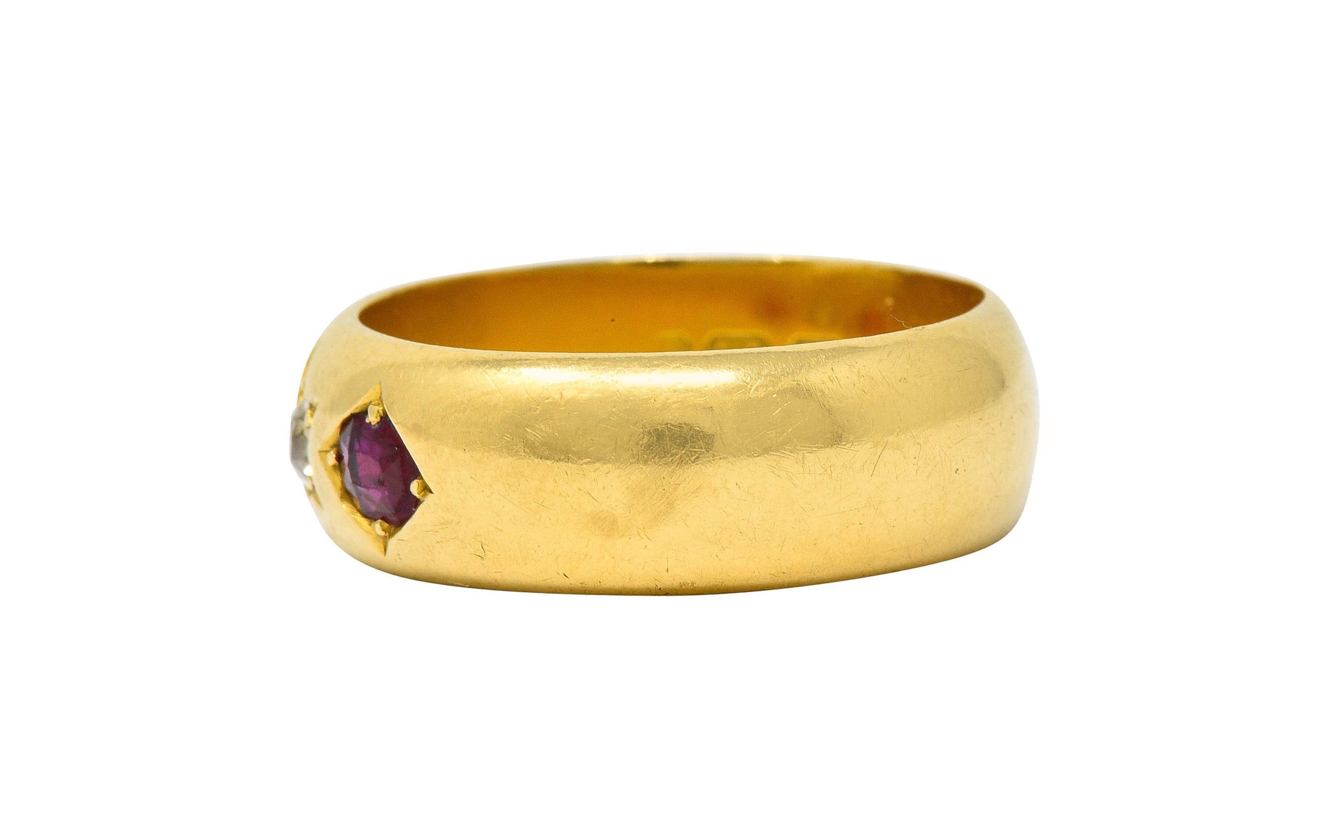 British Victorian Ruby Diamond 18 Karat Gold Gypsy Band RingRing - Wilson's Estate Jewelry